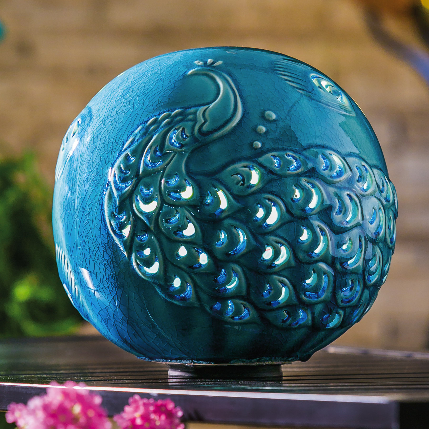 Evergreen Enterprises, Inc Peacock Lighted Ceramic Orb Wayfair