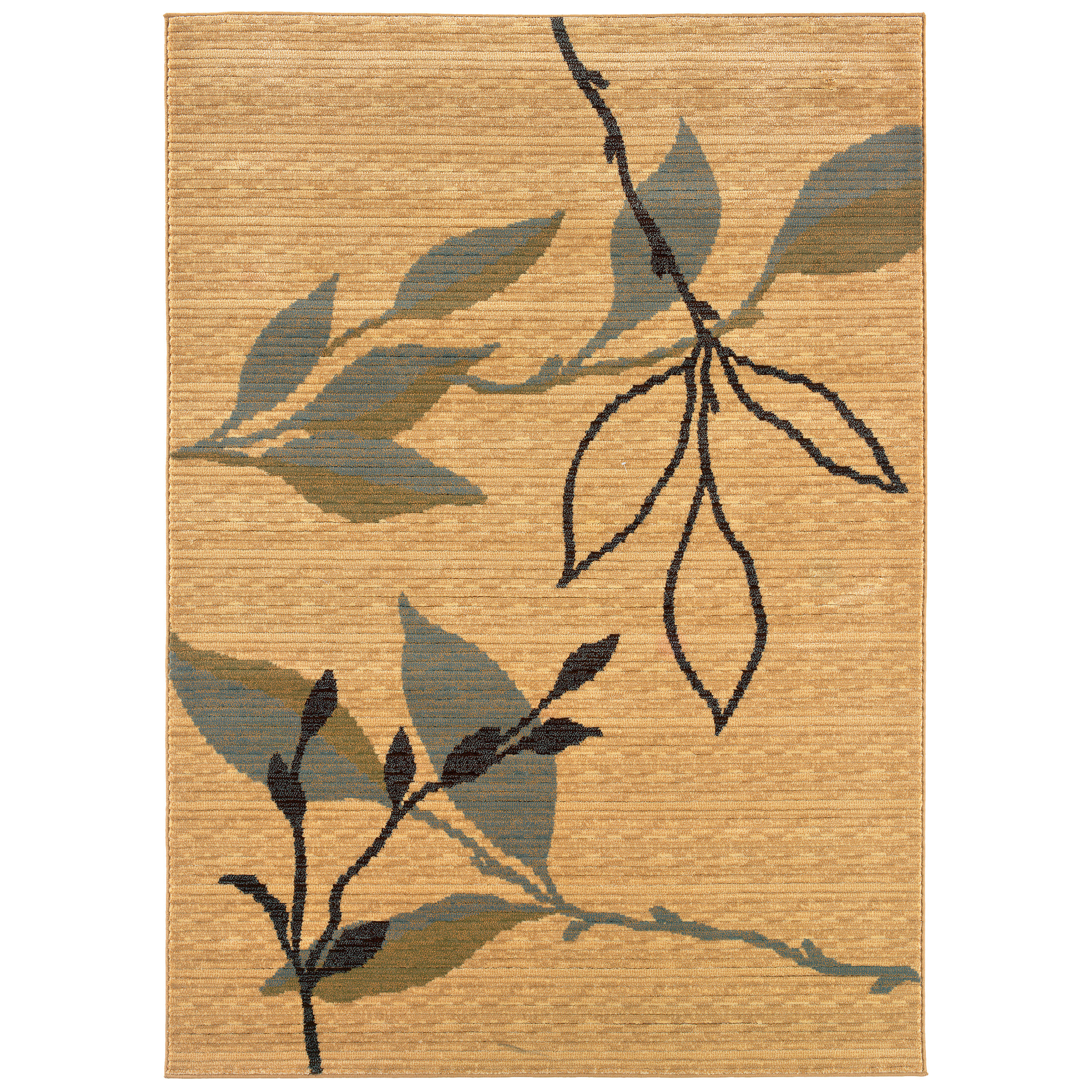 LR Resources Opulence Cream/Blue Leaf and Sprig Design Area Rug