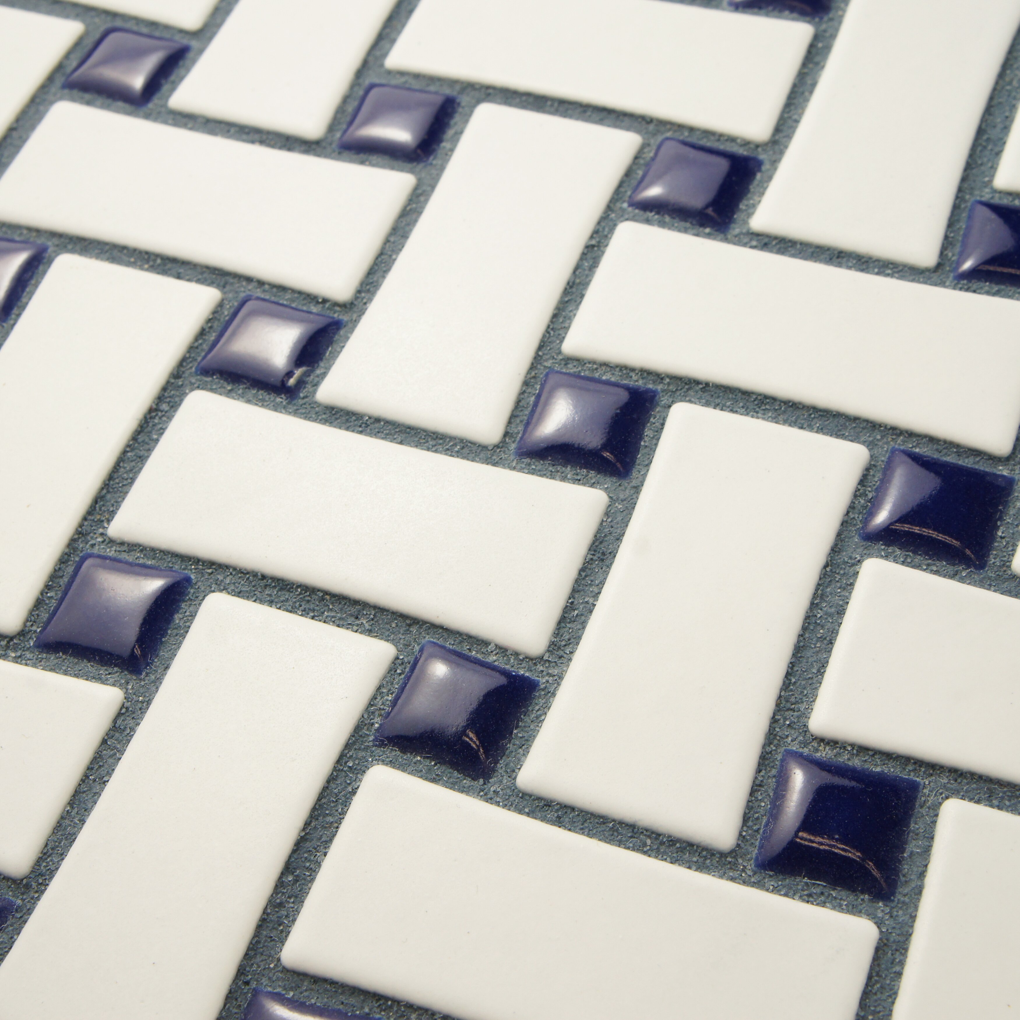 Elitetile Retro Basket Weave 105 X 105 Porcelain Mosaic Tile In White And Cobalt And Reviews