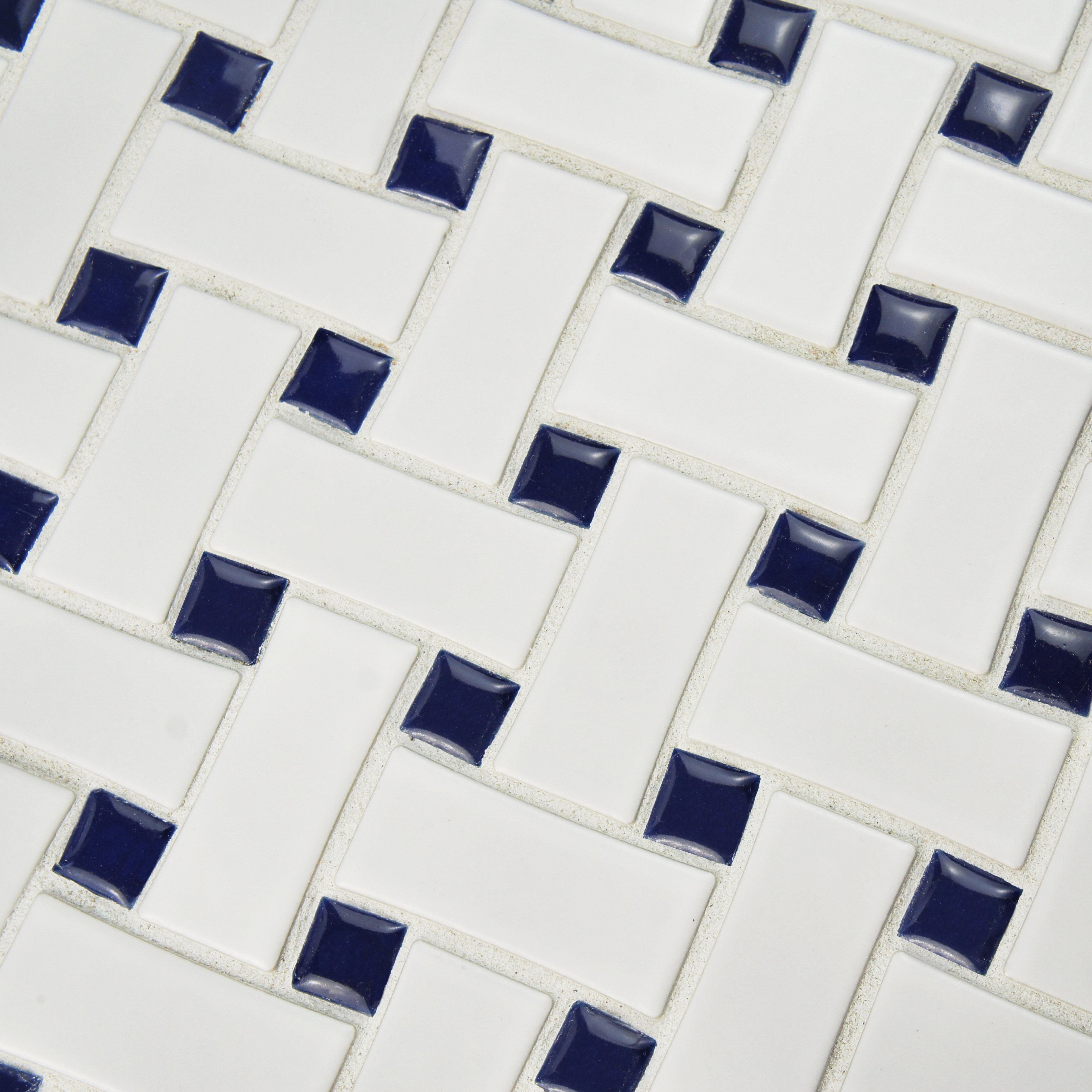 EliteTile Retro Basket Weave 10.5" x 10.5" Porcelain Mosaic Tile in White and Cobalt & Reviews