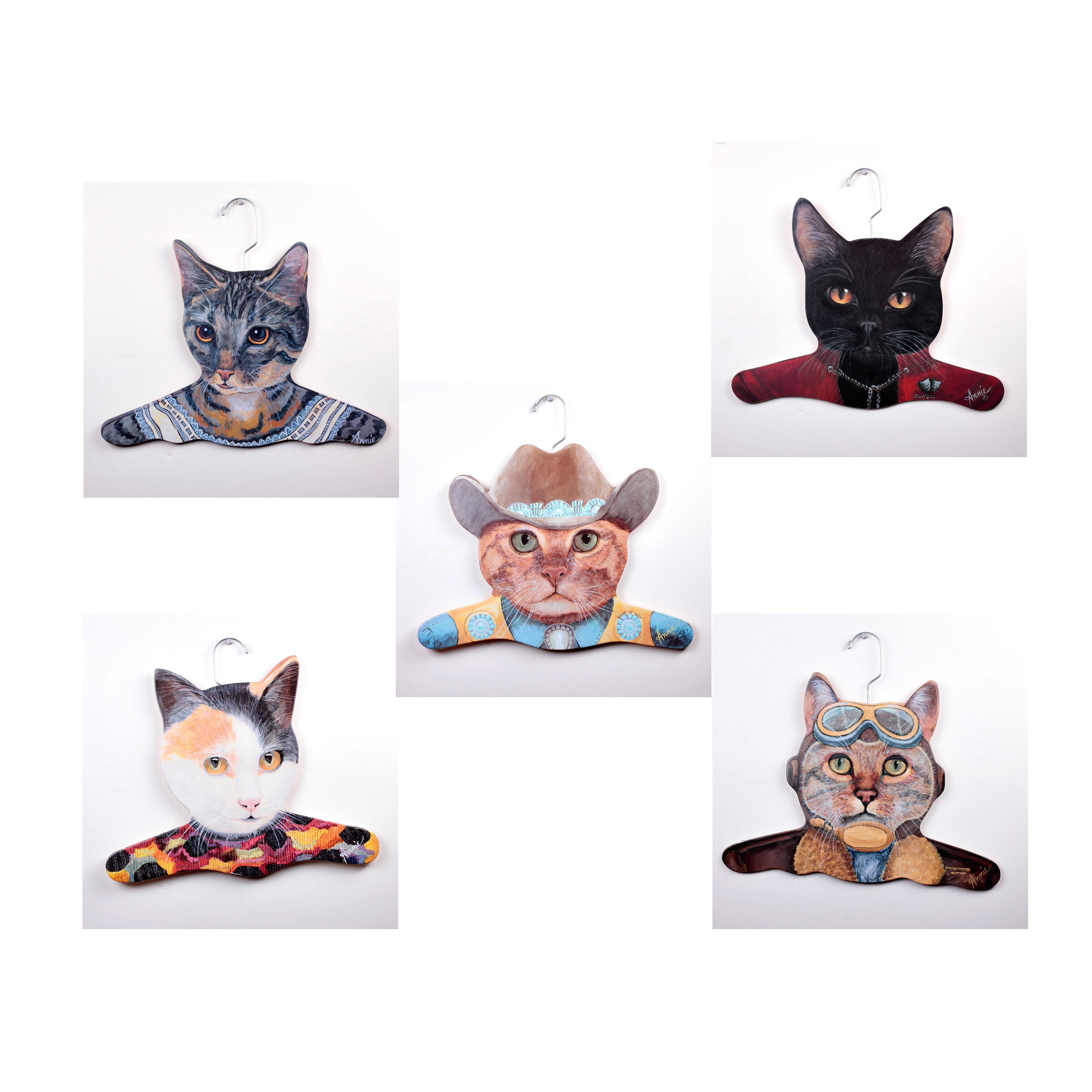Stupell Industries Animal Gray/Calico/Cowboy/Black/Pilot Cat Hanger