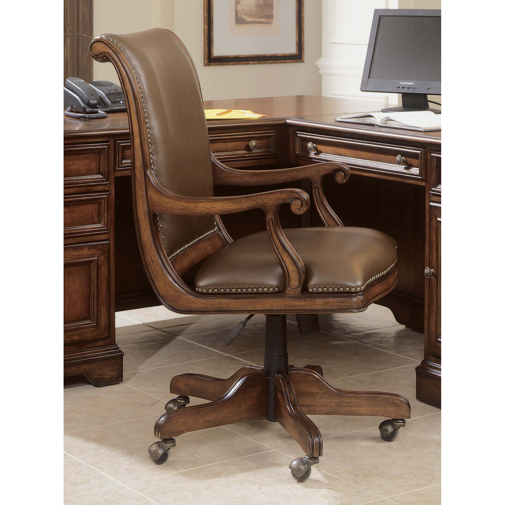 Hooker Furniture HighBack Swivel Leather Executive Chair with Arms