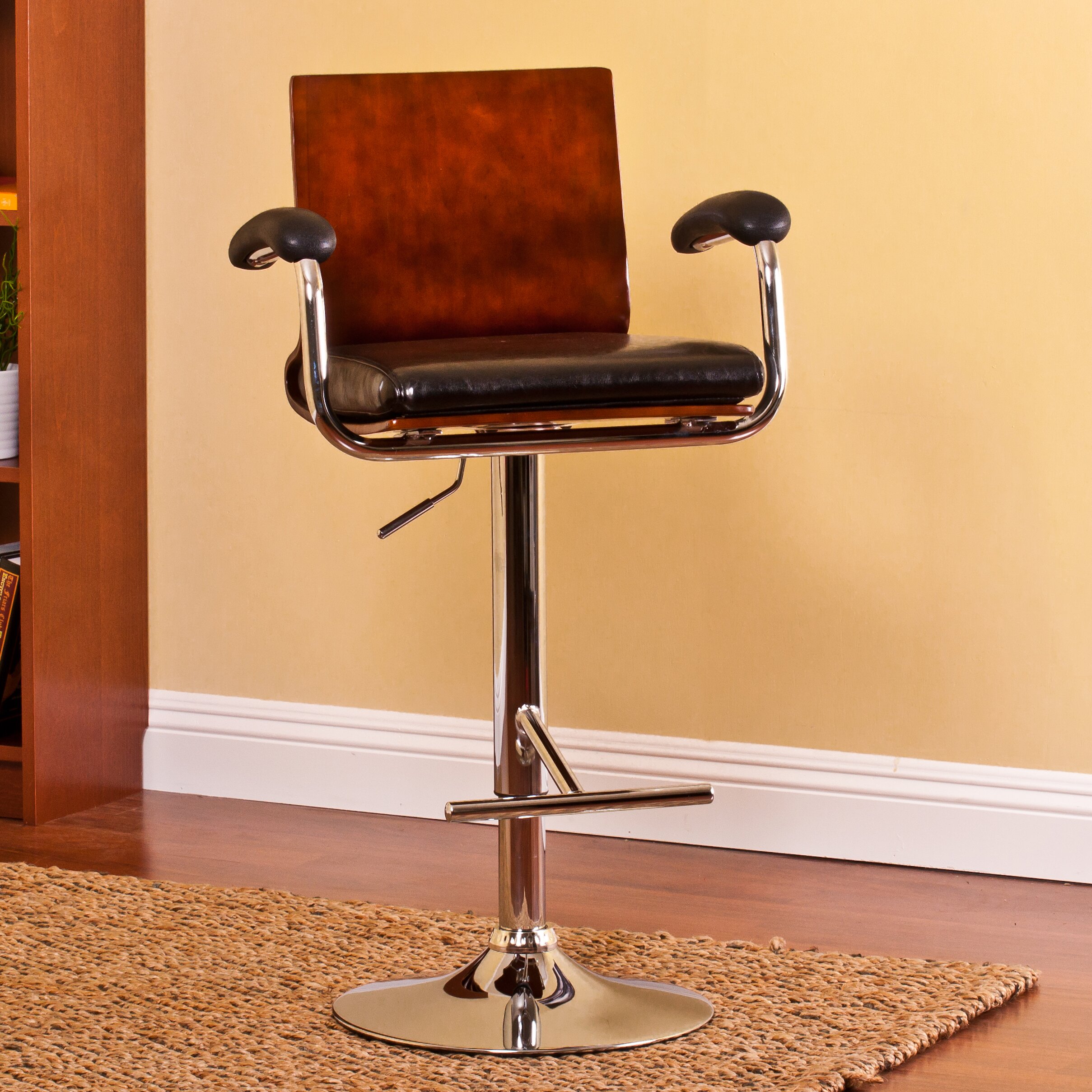 AC Pacific Modern Wood Adjustable Height Swivel Bar Stool & Reviews ...