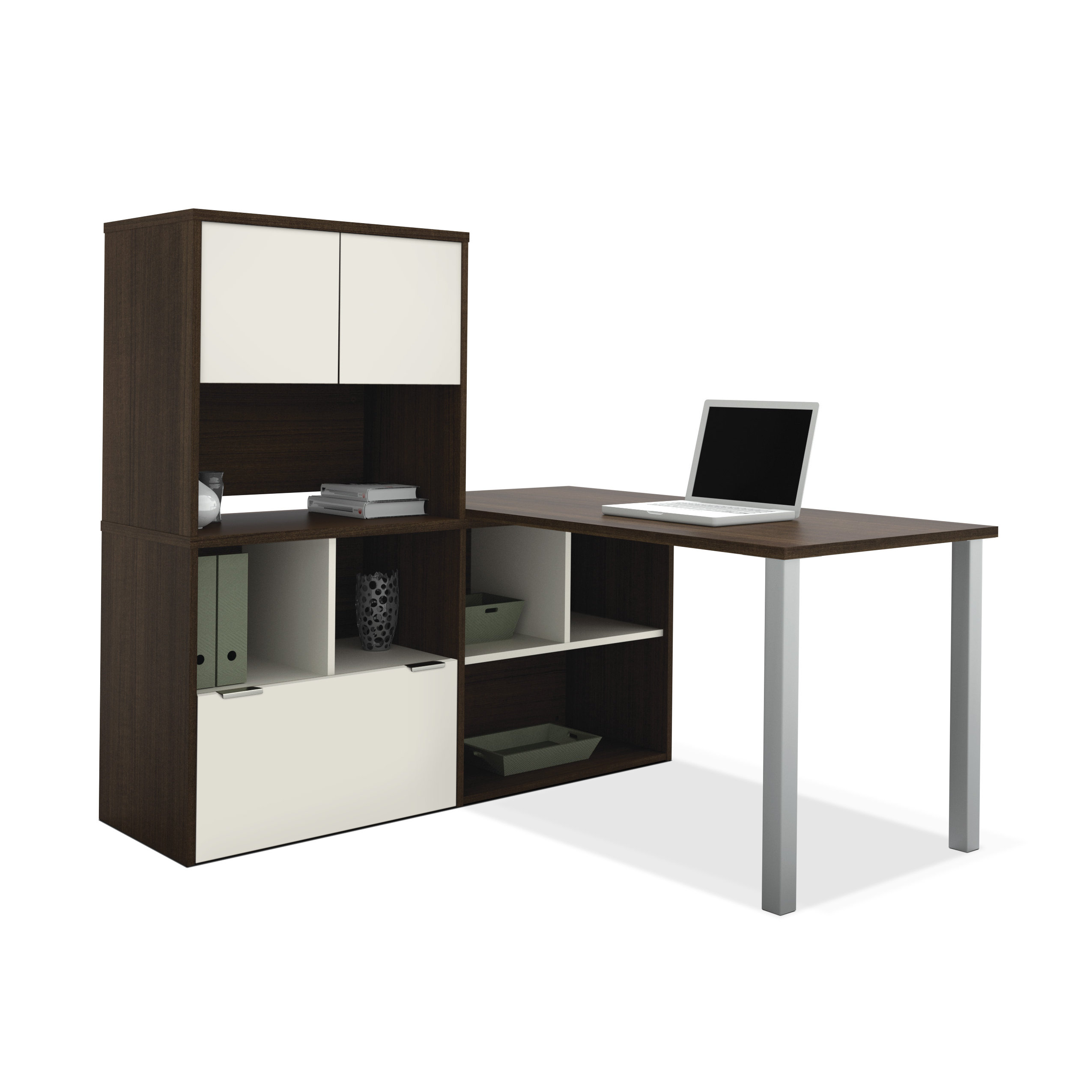 Bestar Contempo L Shaped Writing Desk with Storage Hutch