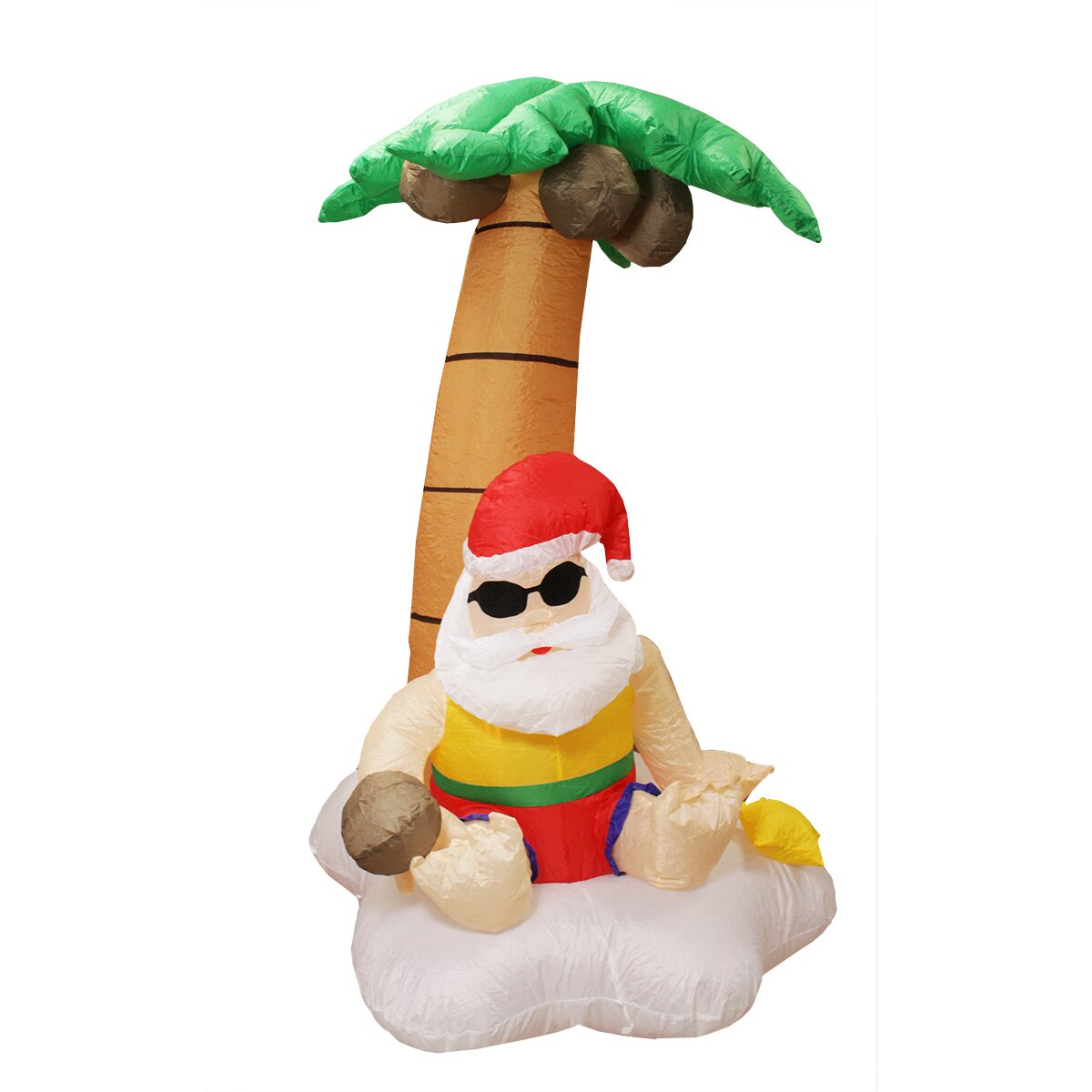 LB International 5.5&#39; Inflatable Santa Claus and Palm Tree Tropical Lighted Christmas Decoration ...