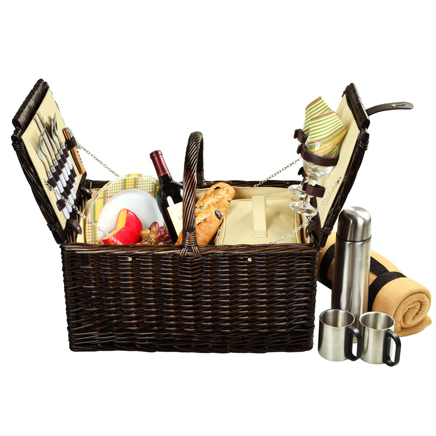 Picnic At Ascot Surrey Picnic Basket with Blanket and Coffee Flask for