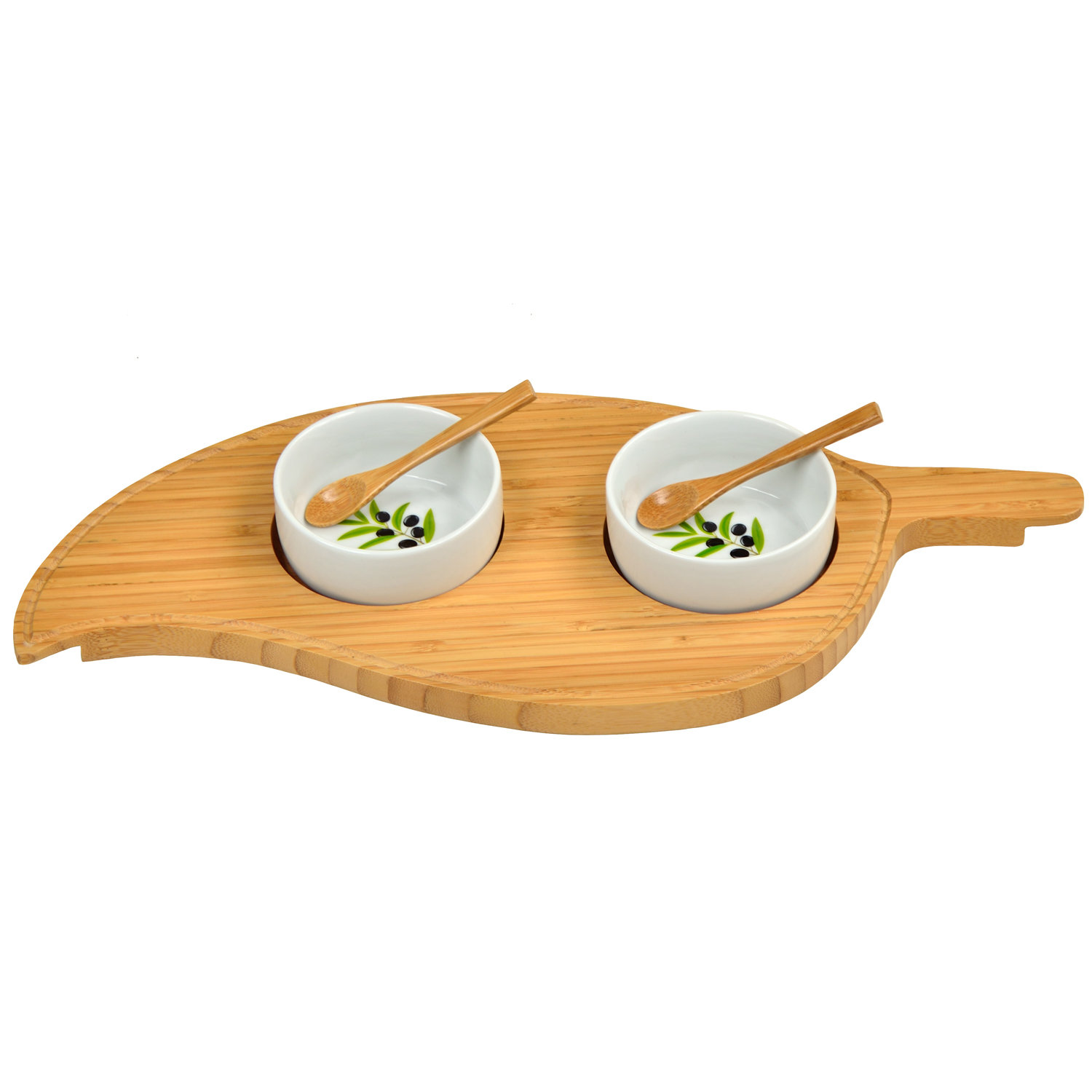 Picnic At Ascot Bamboo Cheese Sets Two Bowl Leaf Divided Serving Dish