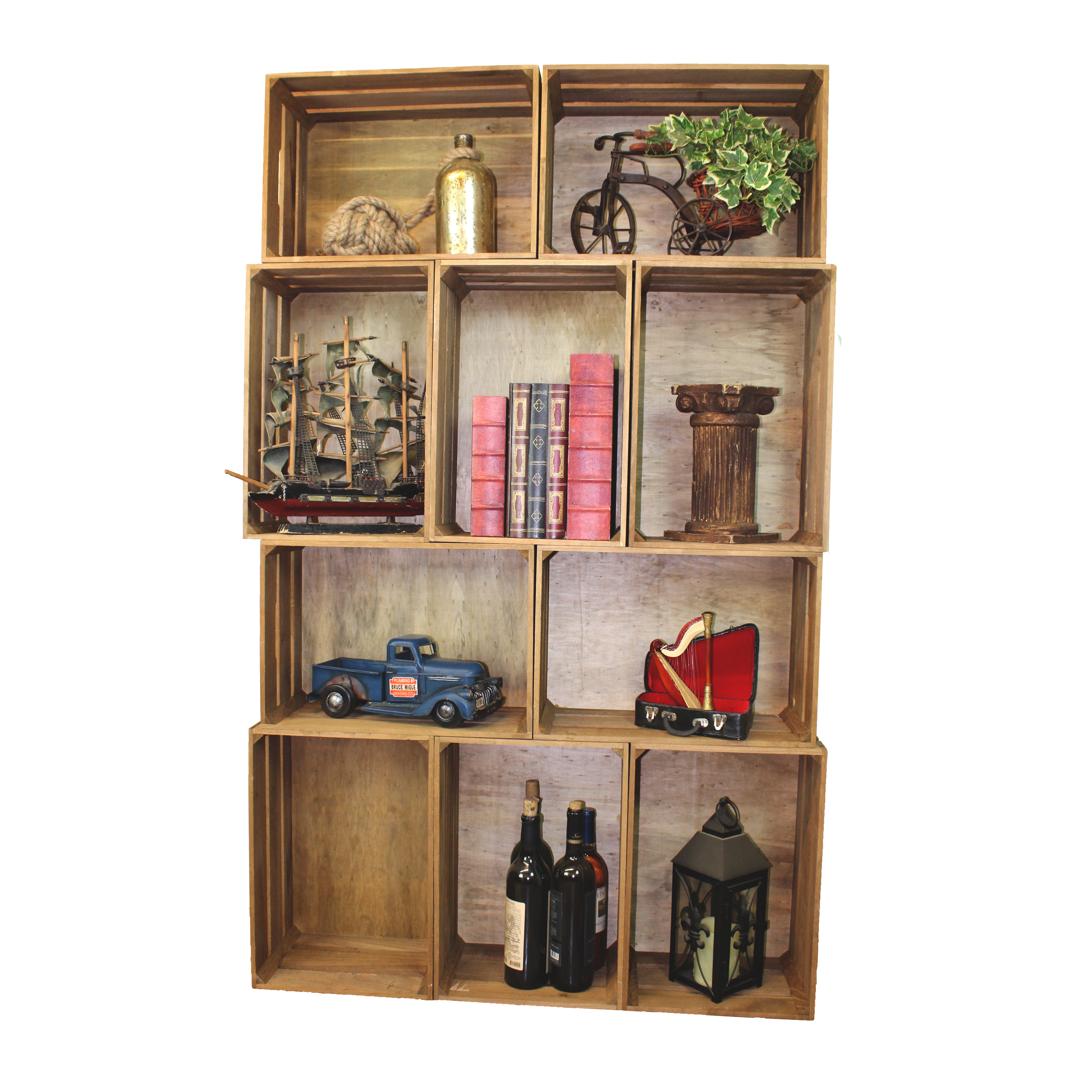 Quickway Imports Stackable Antique Style Wooden Crate Decorative