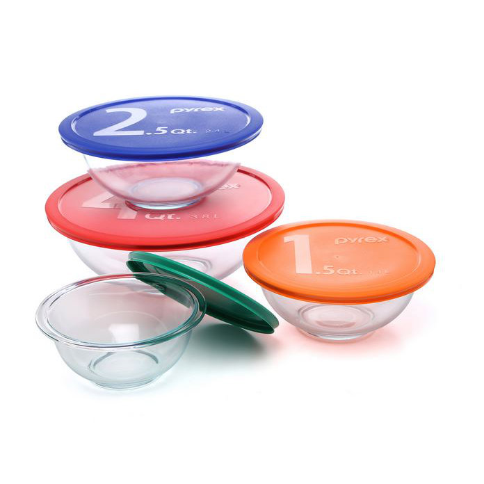 Pyrex Smart Essentials 4 Piece Mixing Bowl with Colored Lid Set