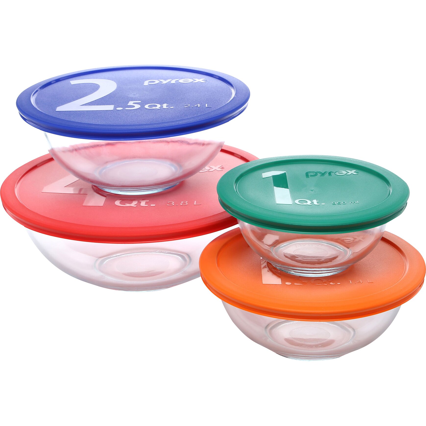 Pyrex Smart Essentials 4 Piece Mixing Bowl With Colored Lid Set ...