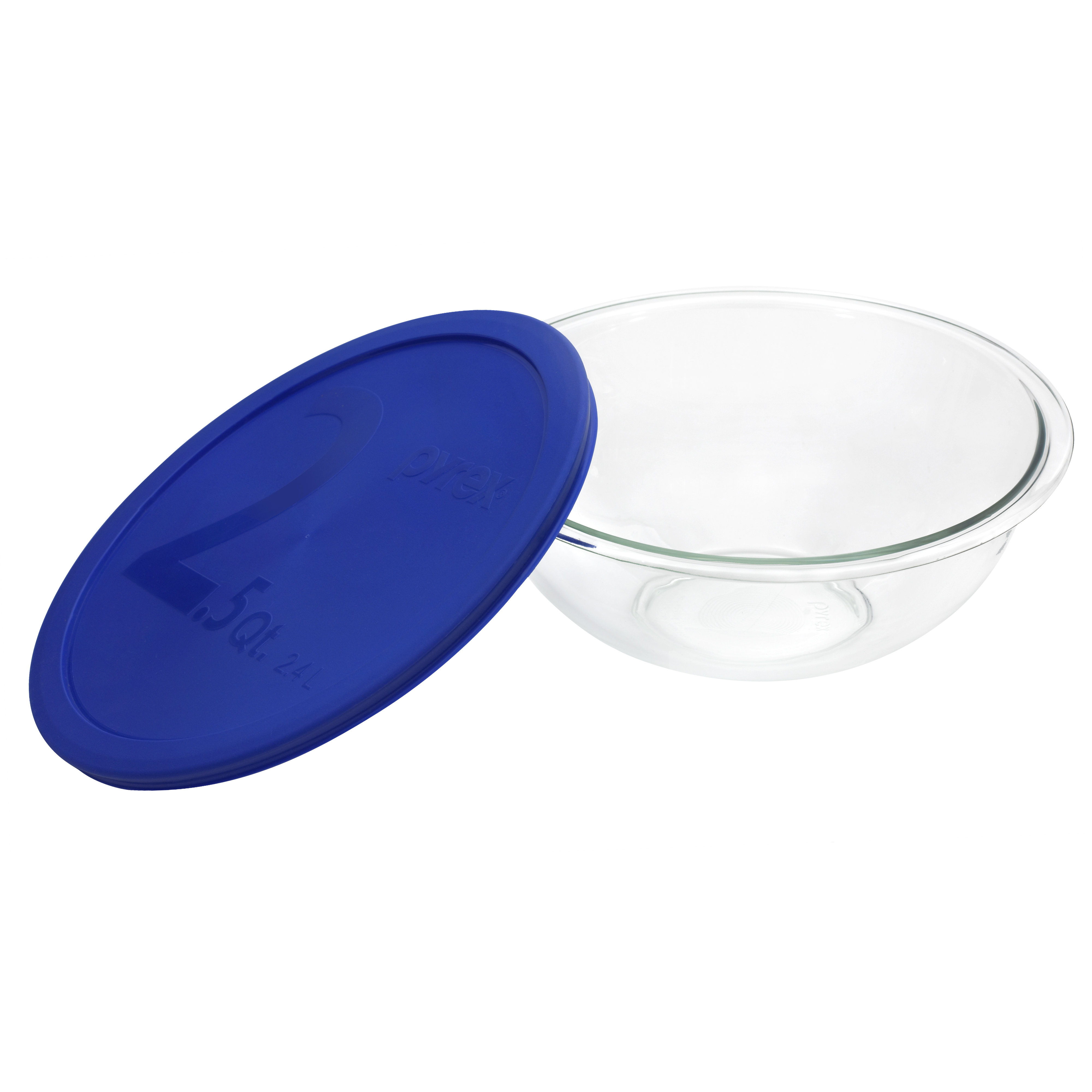 Pyrex Smart Essentials 2.5 Qt Mixing Bowl with Blue Plastic Cover