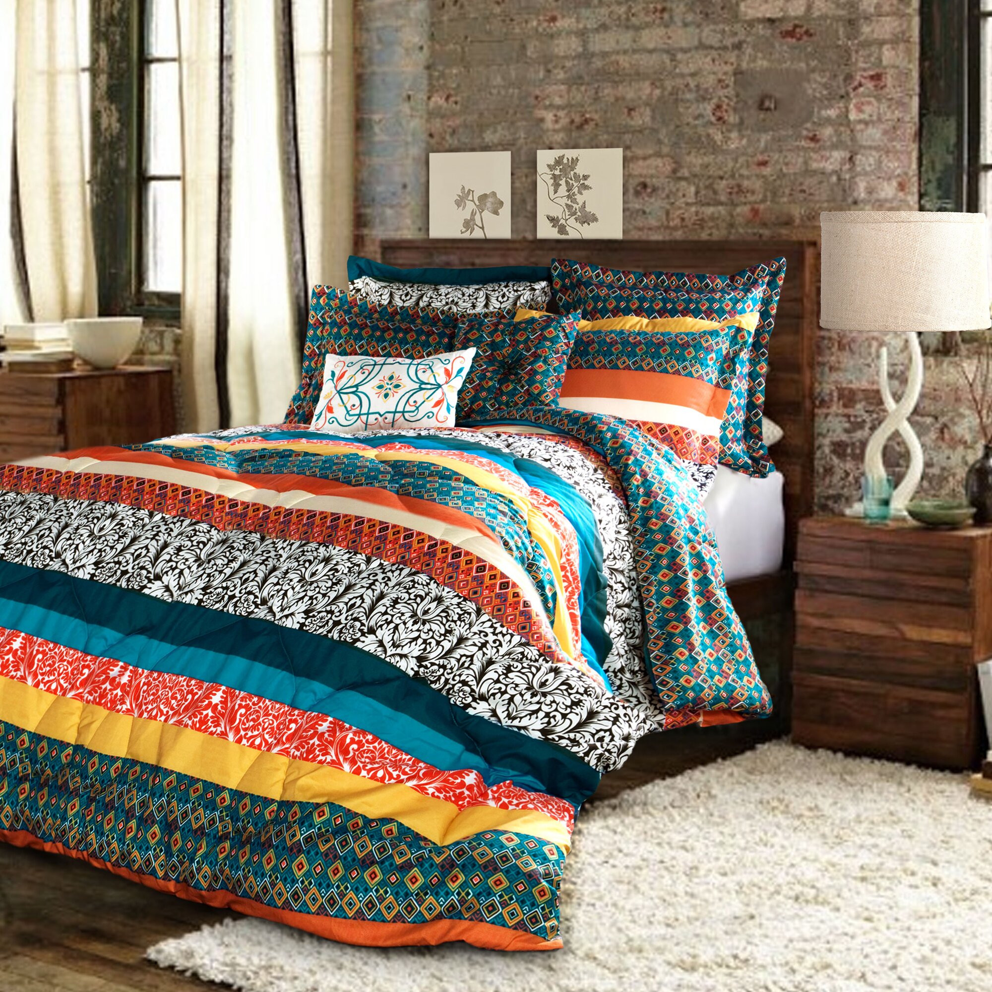 lush decor farmhouse stripe reversible comforter set