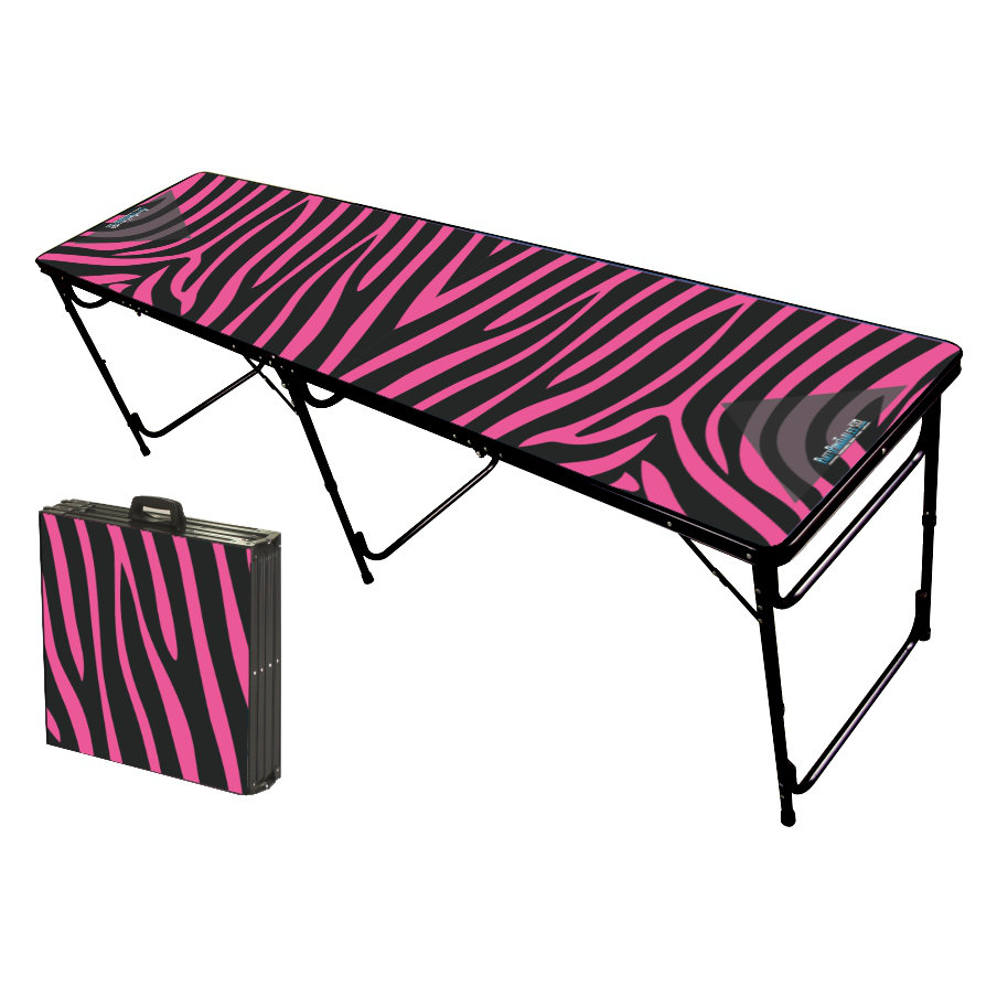 Party Pong Tables Pink Zebra Folding and Portable Beer Pong Table