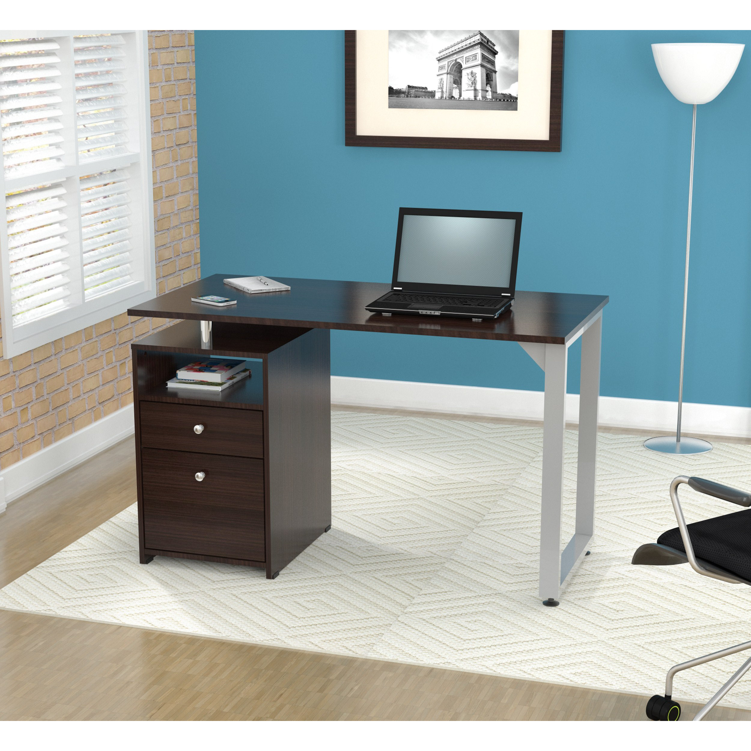 Inval Inval Computer Desk with 2 Drawers in Brown & Reviews Wayfair