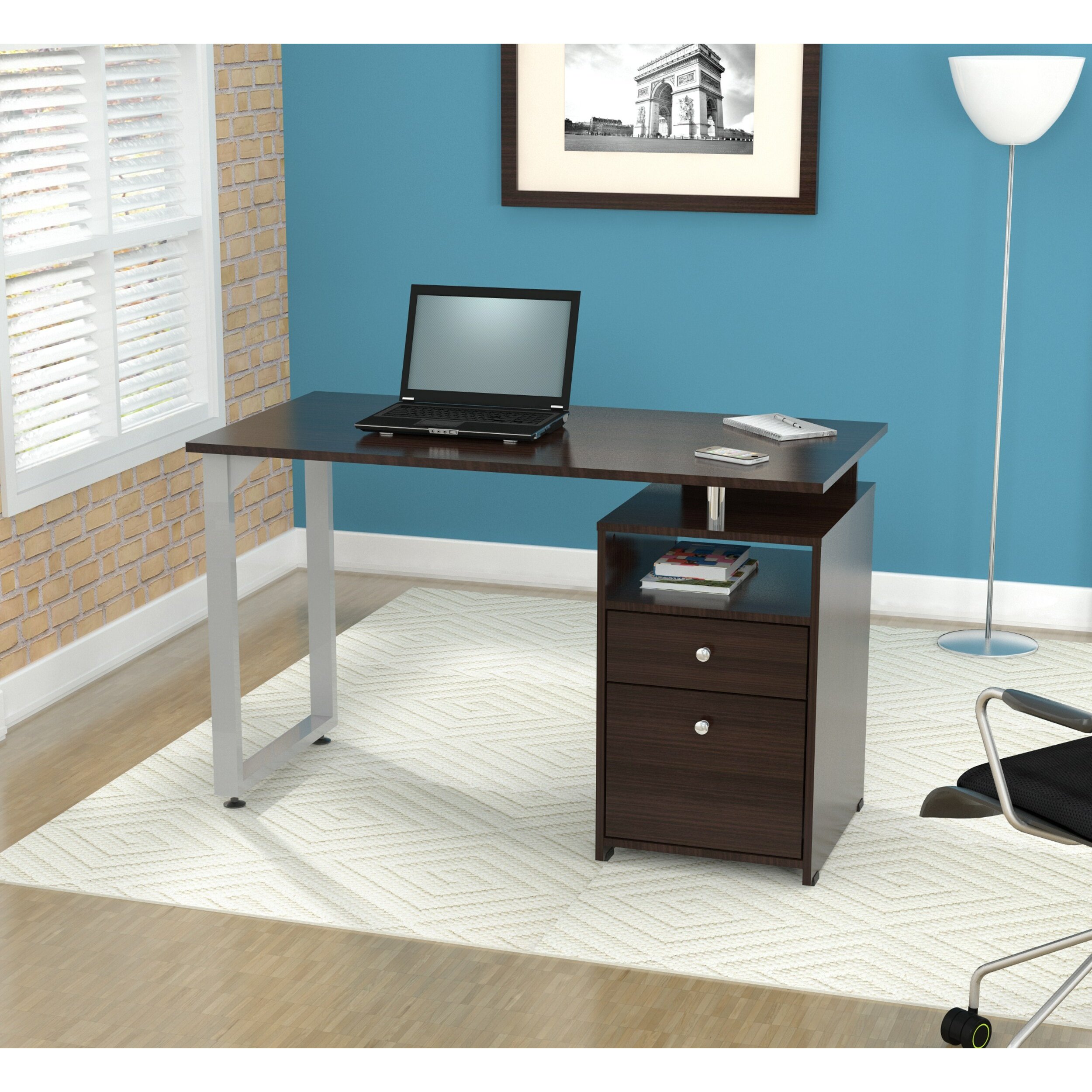 Inval Inval Computer Desk with 2 Drawers in Brown & Reviews | Wayfair