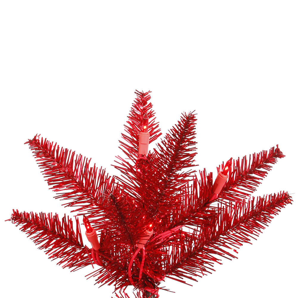 Vickerman 7.5' Tinsel Red Slim Artificial Christmas Tree with 500 Mini