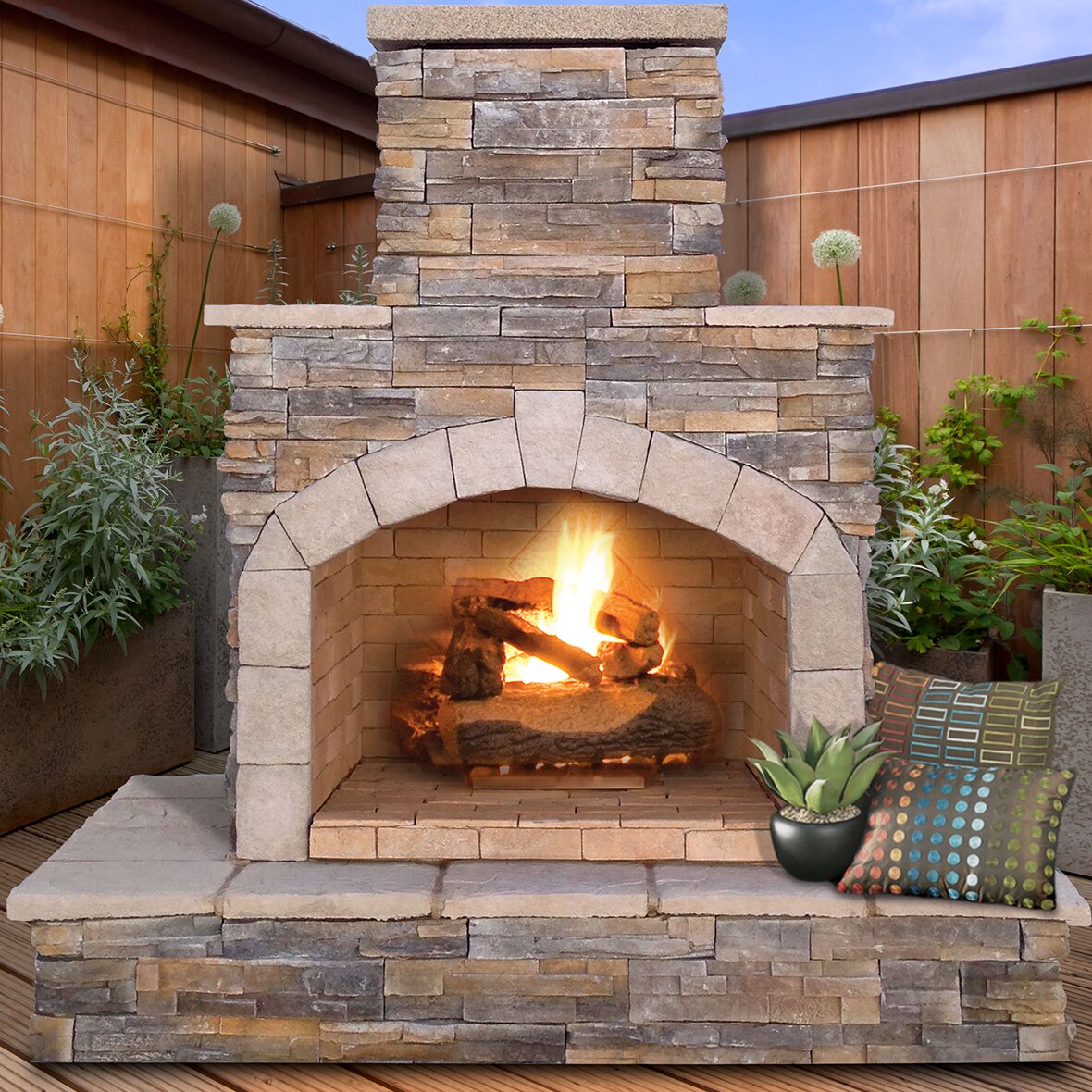 CalFlame Natural Stone Propane / Gas Outdoor Fireplace ...