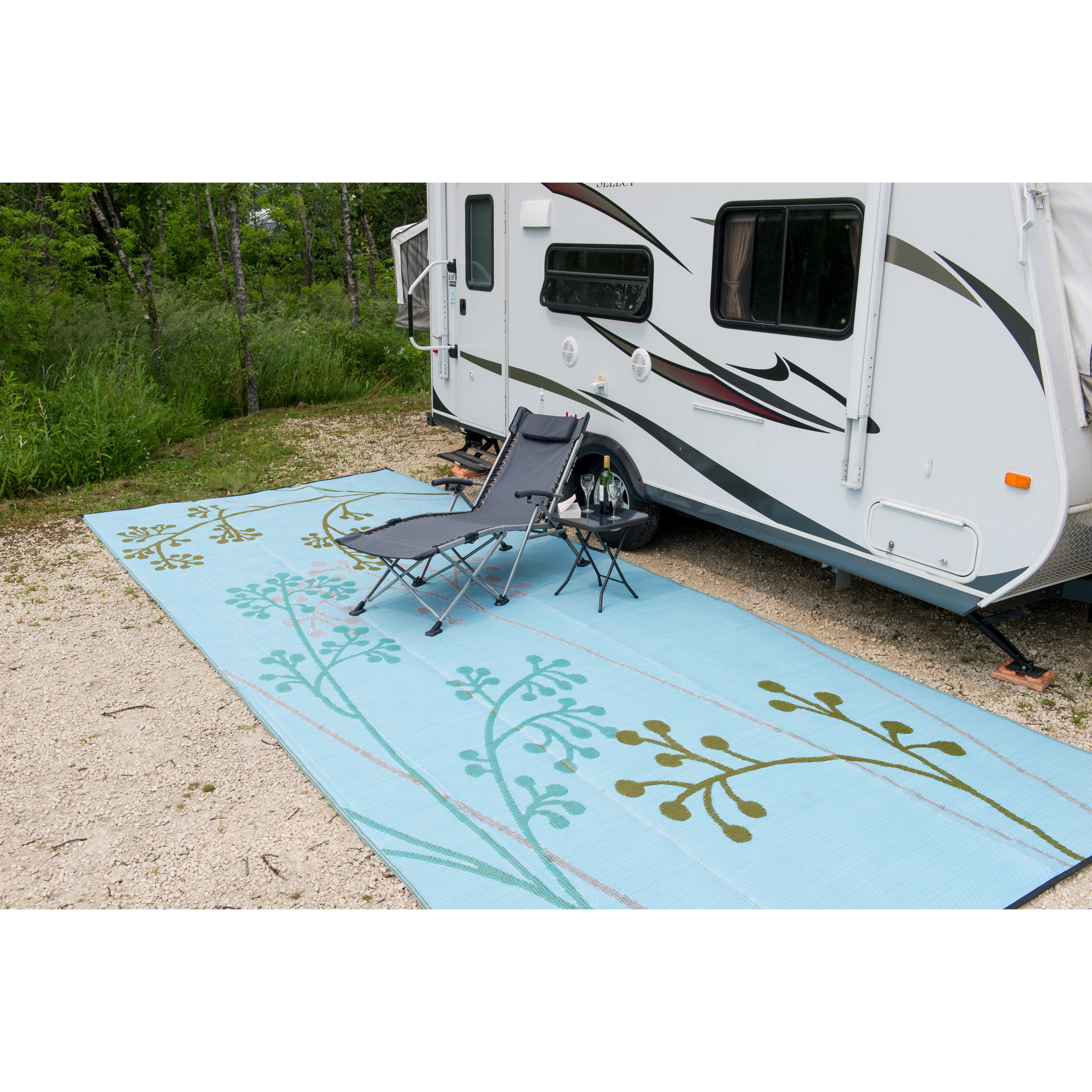 B B Begonia Fernando Reversible RV Camping Patio Mat In Blue Green   Fernando Green And Blue Outdoor Area Rug B710007 