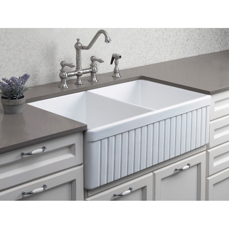 Alfi Brand 32 75 X 19 88 Double Bowl Fluted Farmhouse Kitchen Sink