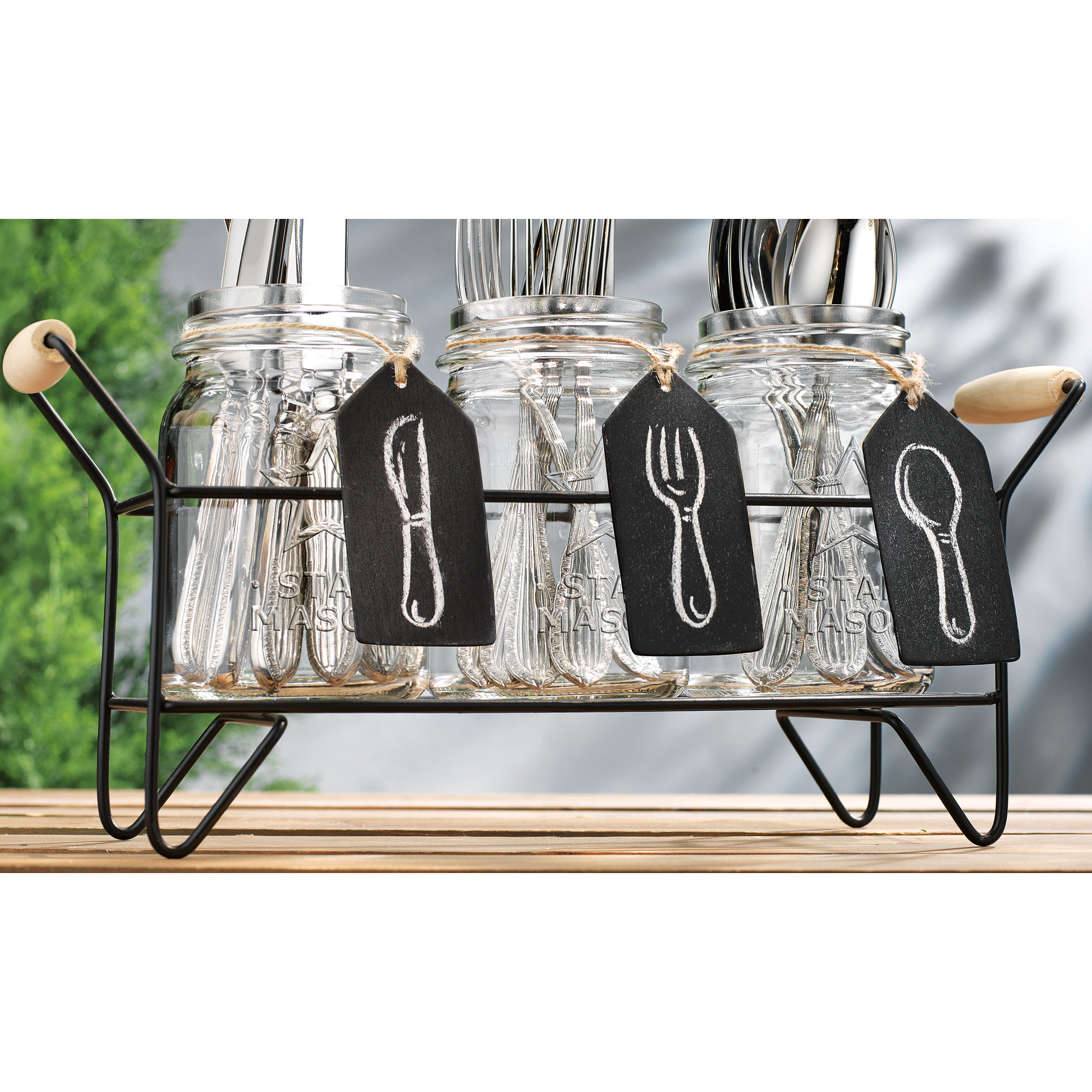 Home Essentials and Beyond 4 Pieces Star Mason Jar Set with Flatware