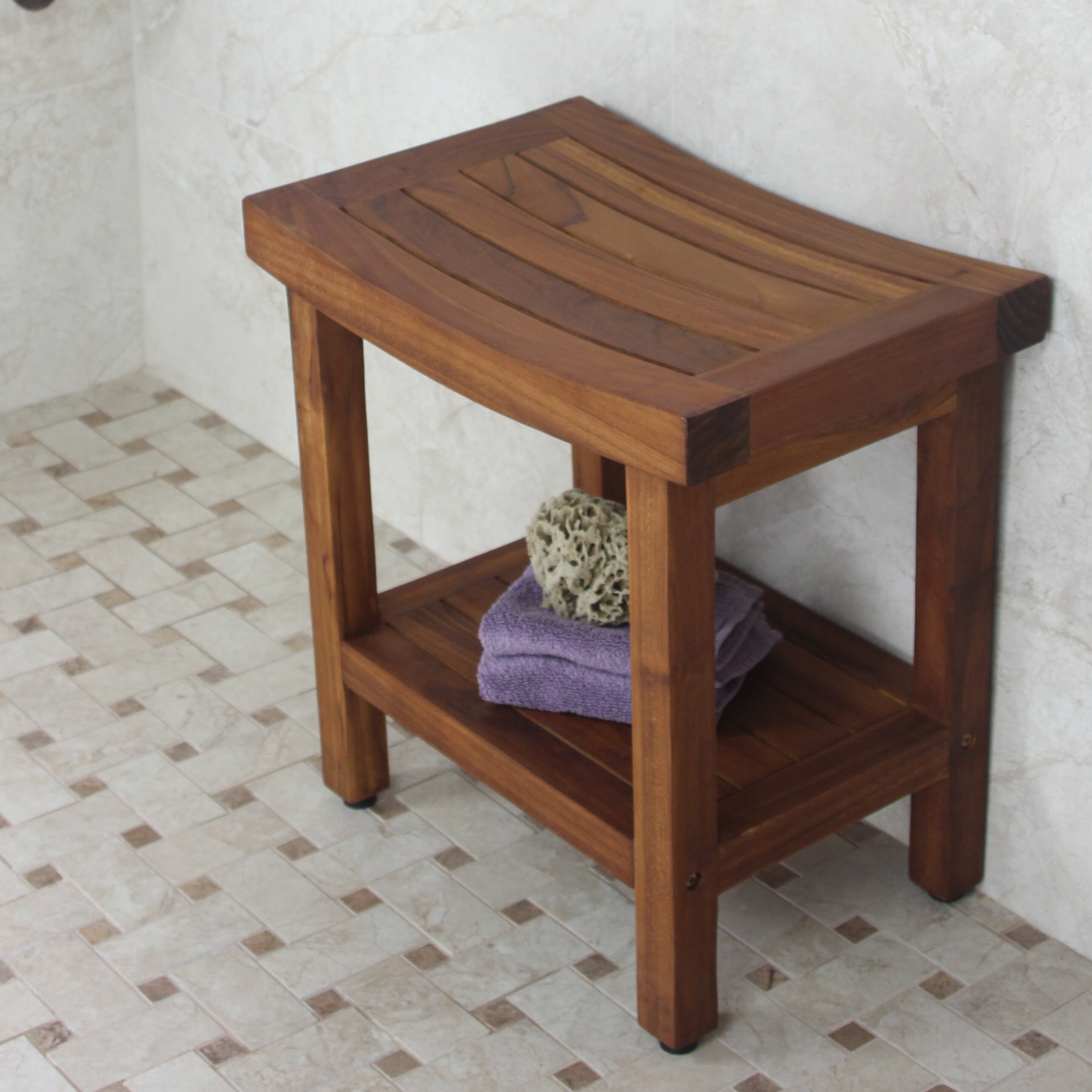 Aqua Teak Sumba Shower Bench with Shelf & Reviews | Wayfair