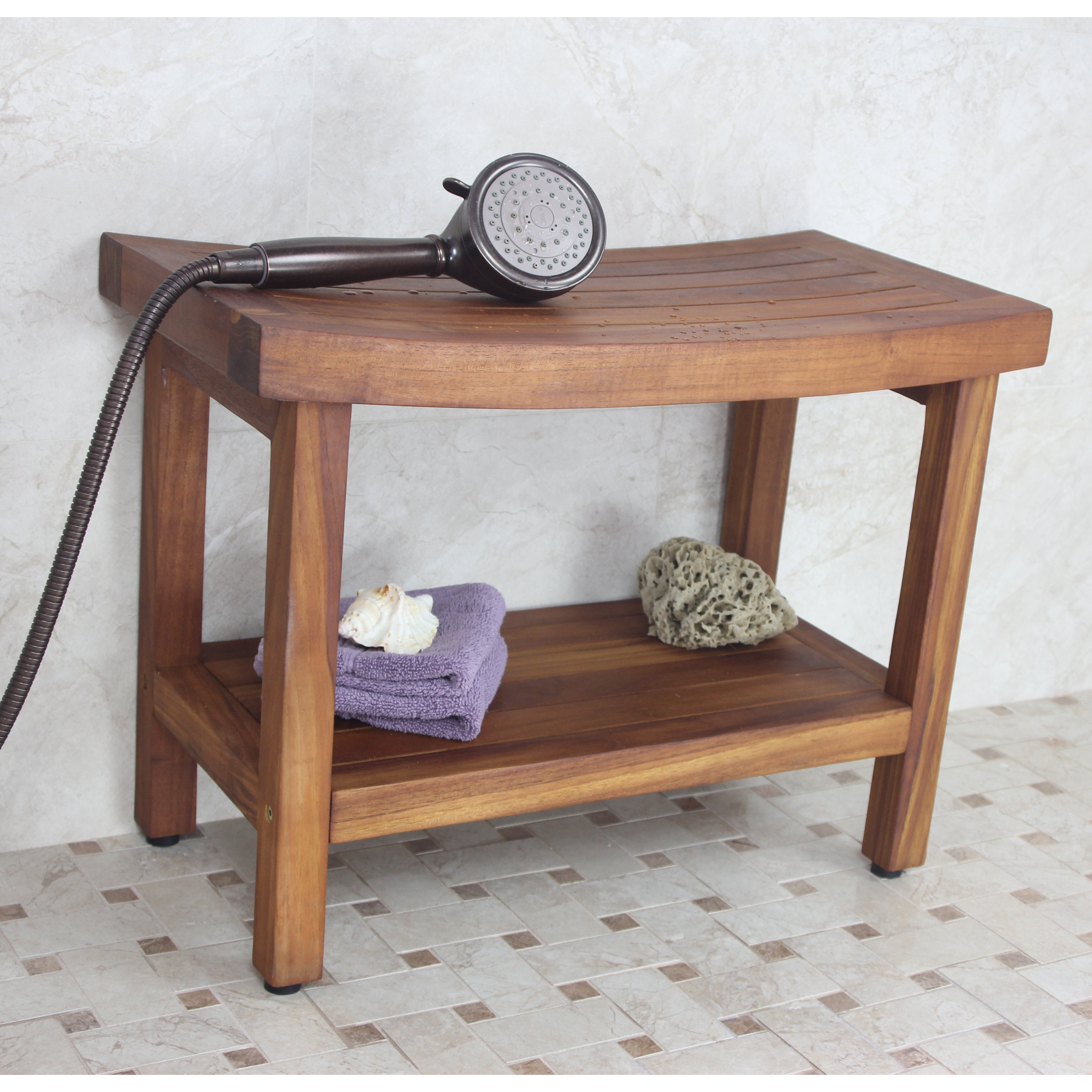 Aqua Teak Sumba Shower Bench with Shelf & Reviews Wayfair