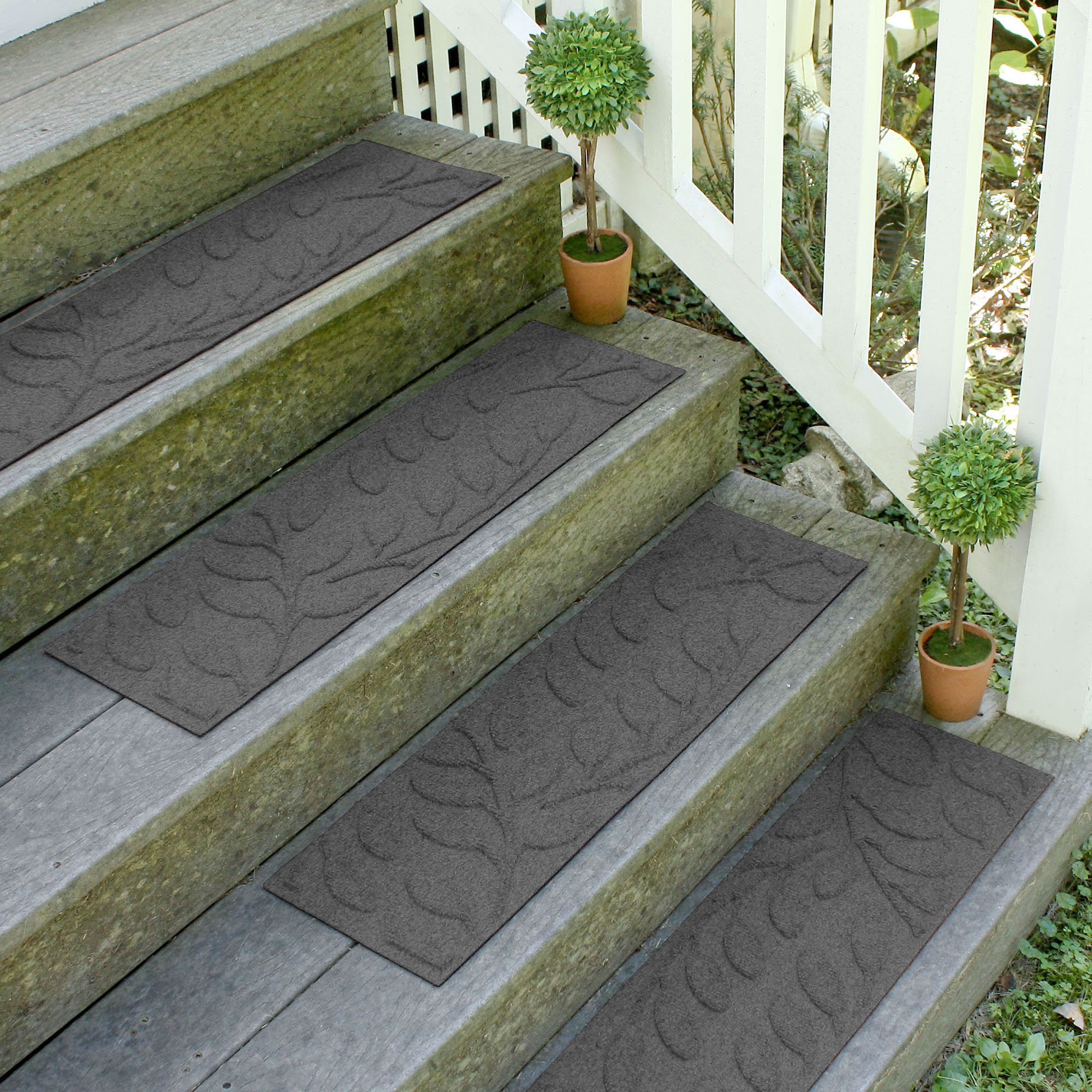 Bungalow Flooring Aqua Shield Charcoal Brittany Leaf Stair Tread