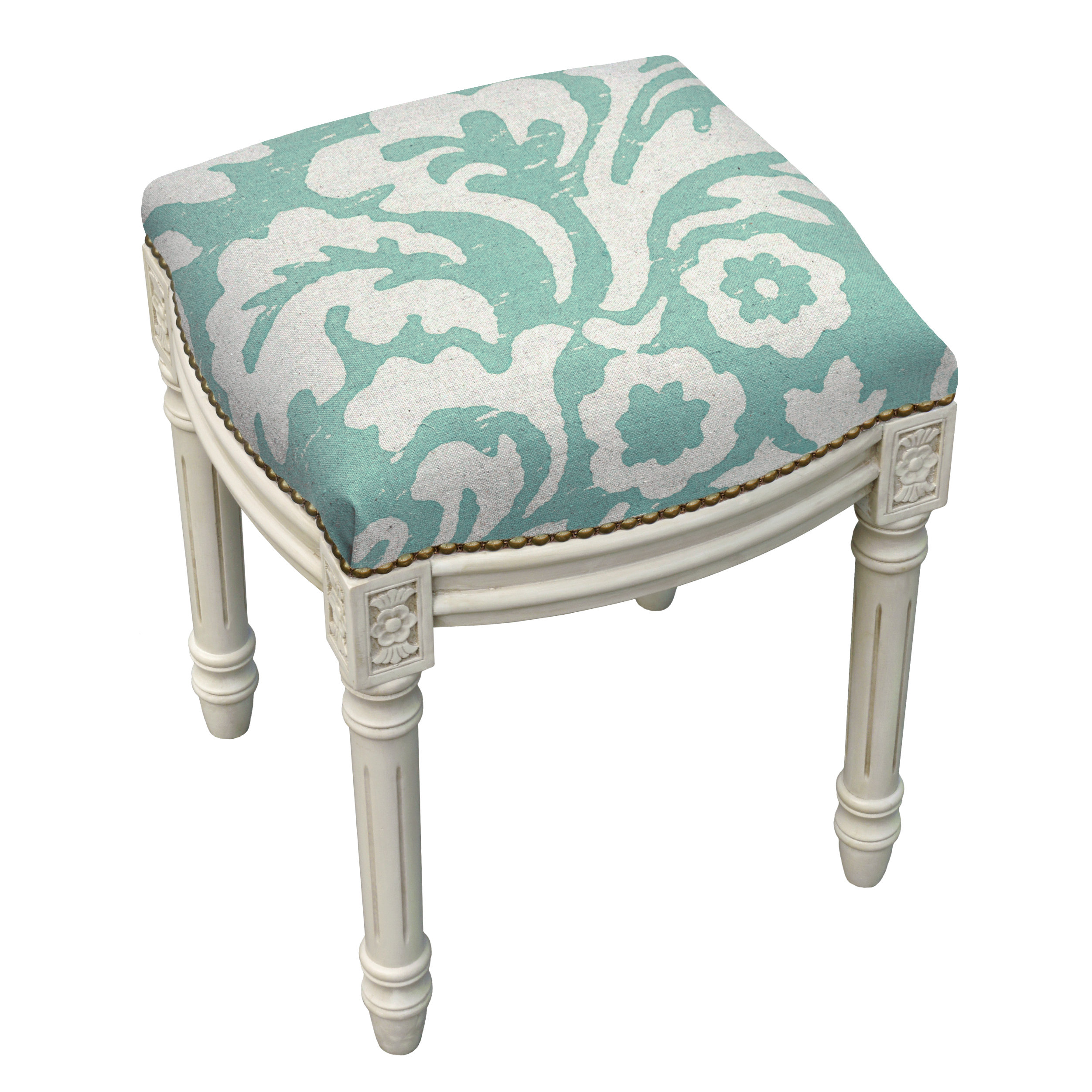 123 Creations Floral Jacobean Linen Upholstered Vanity Stool And Reviews Wayfair