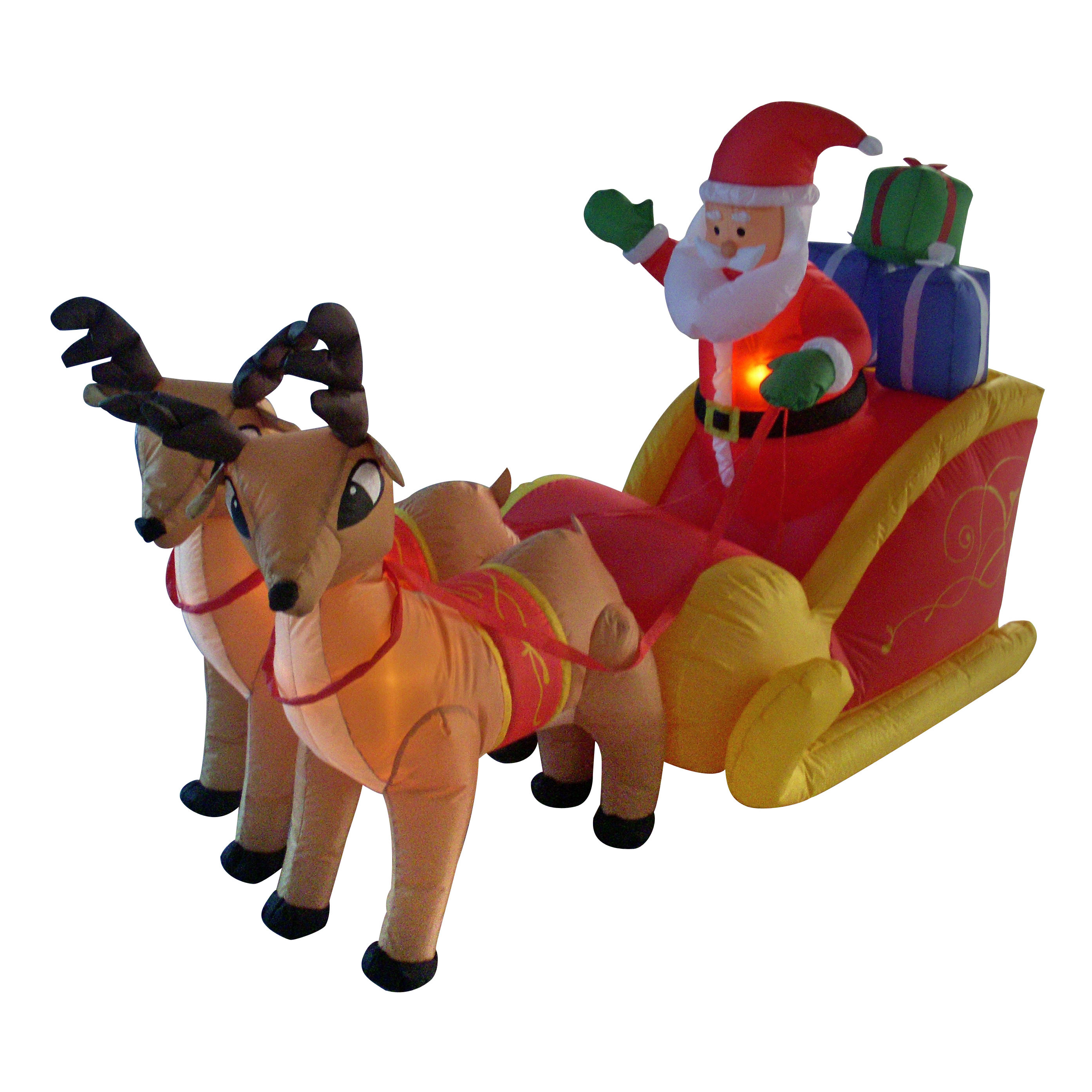 BZB Goods Christmas Inflatable Santa on Sleigh with Reindeer Decoration