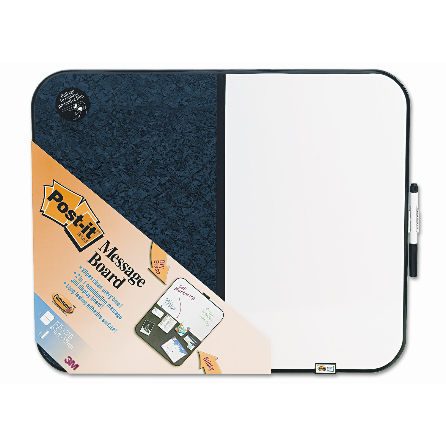 3M PostIt SelfStick/Dry Erase Wall Mounted Combination Board, 2' H x