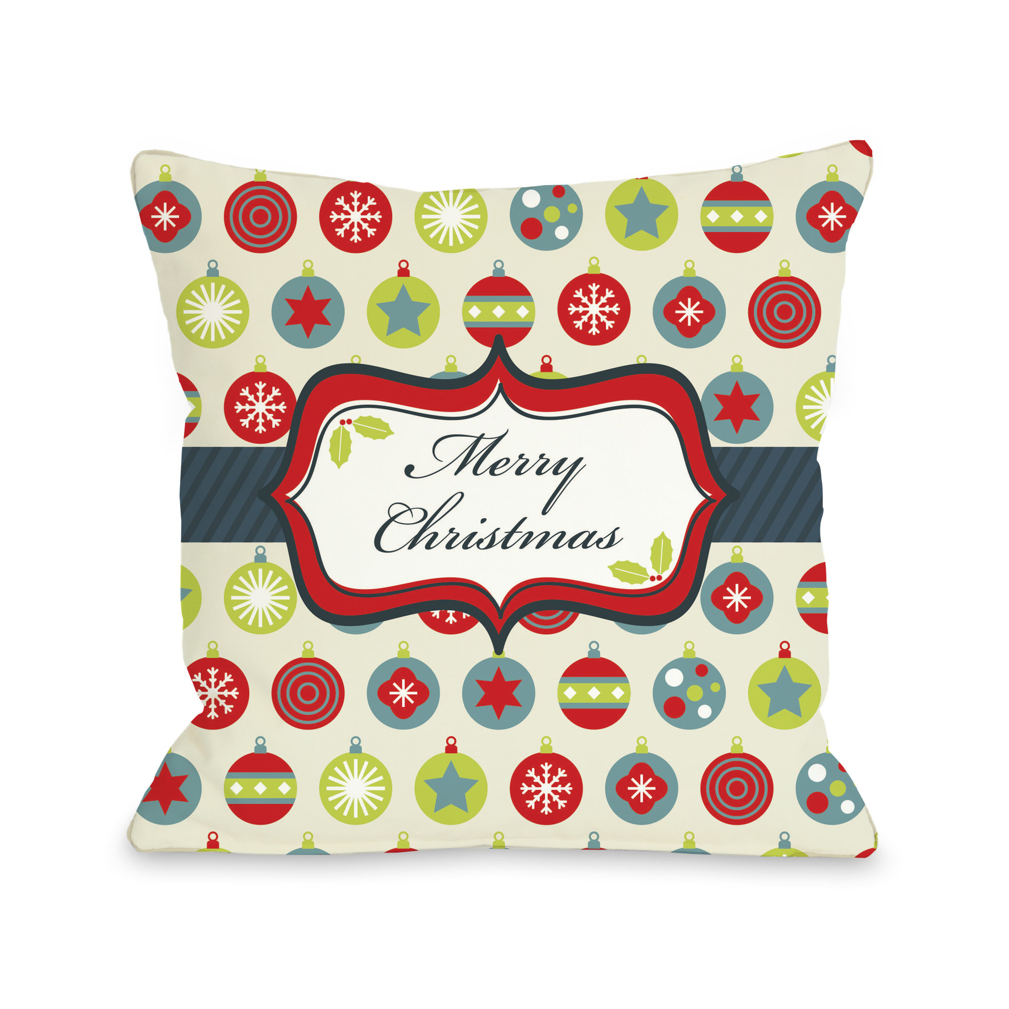 One Bella Casa Holiday Merry Christmas Ornaments Throw Pillow & Reviews Wayfair
