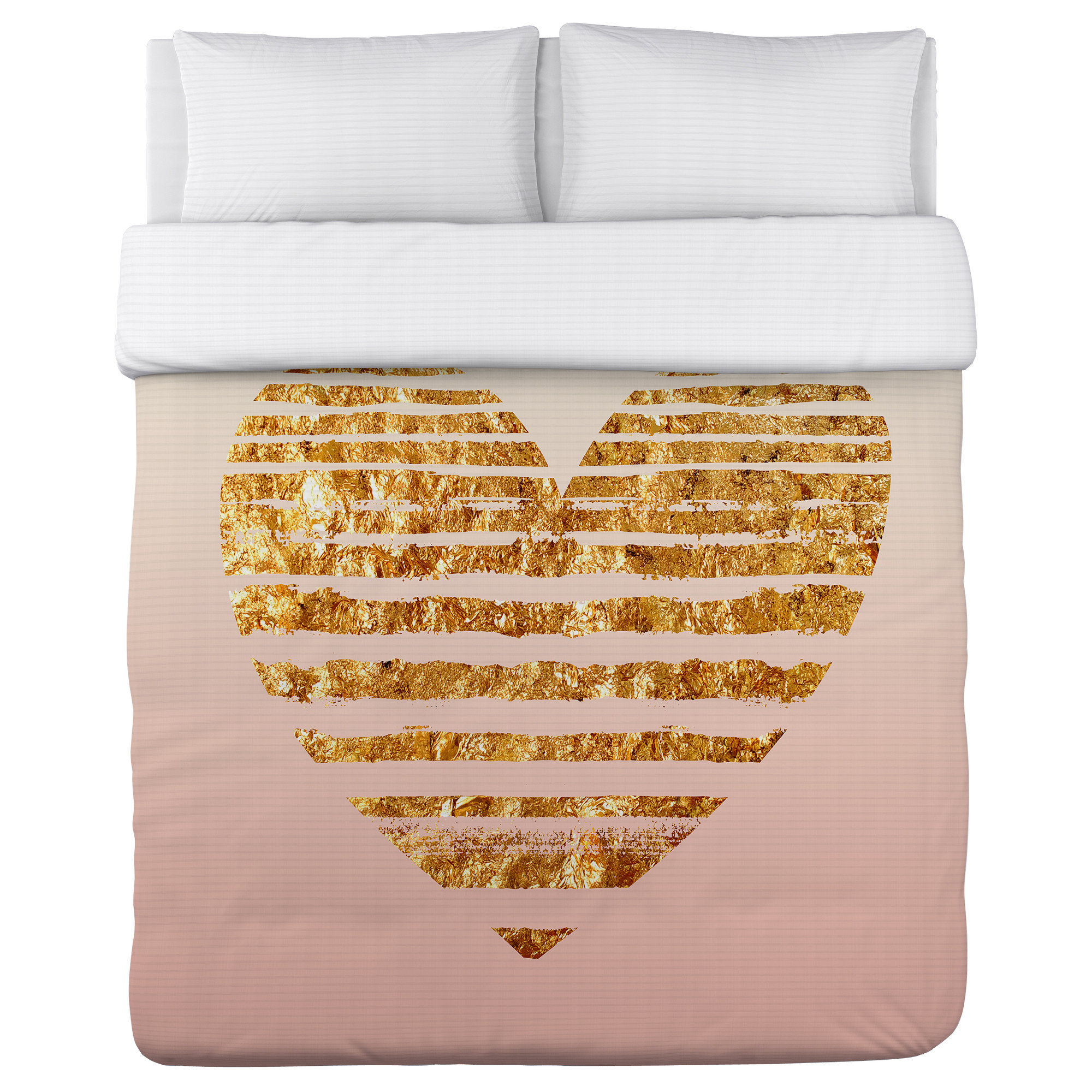 One Bella Casa Gold Striped Heart Fleece Duvet Cover Wayfair