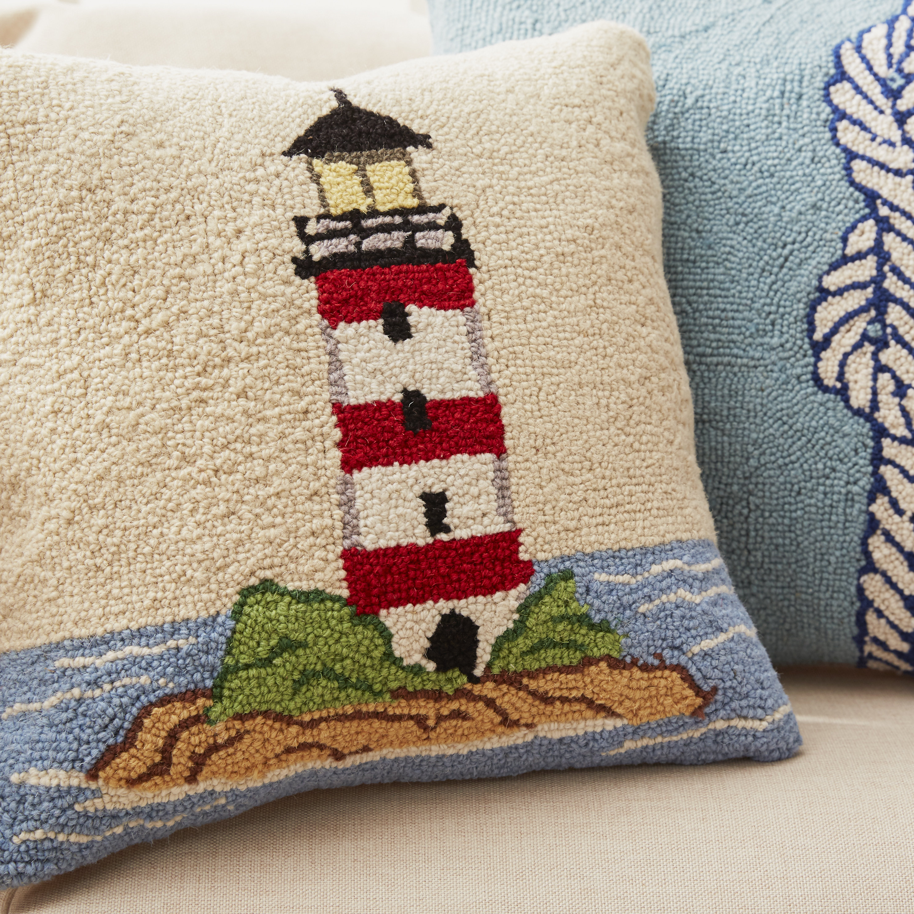 Peking Handicraft Beach Light Tower Hook Wool Throw Pillow & Reviews