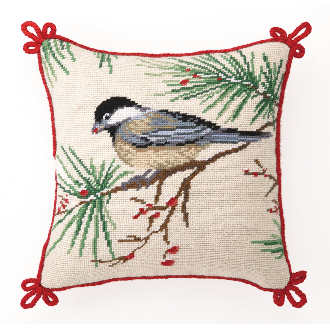 Peking Handicraft Needlepoint Chickadee Wool Throw Pillow & Reviews Wayfair