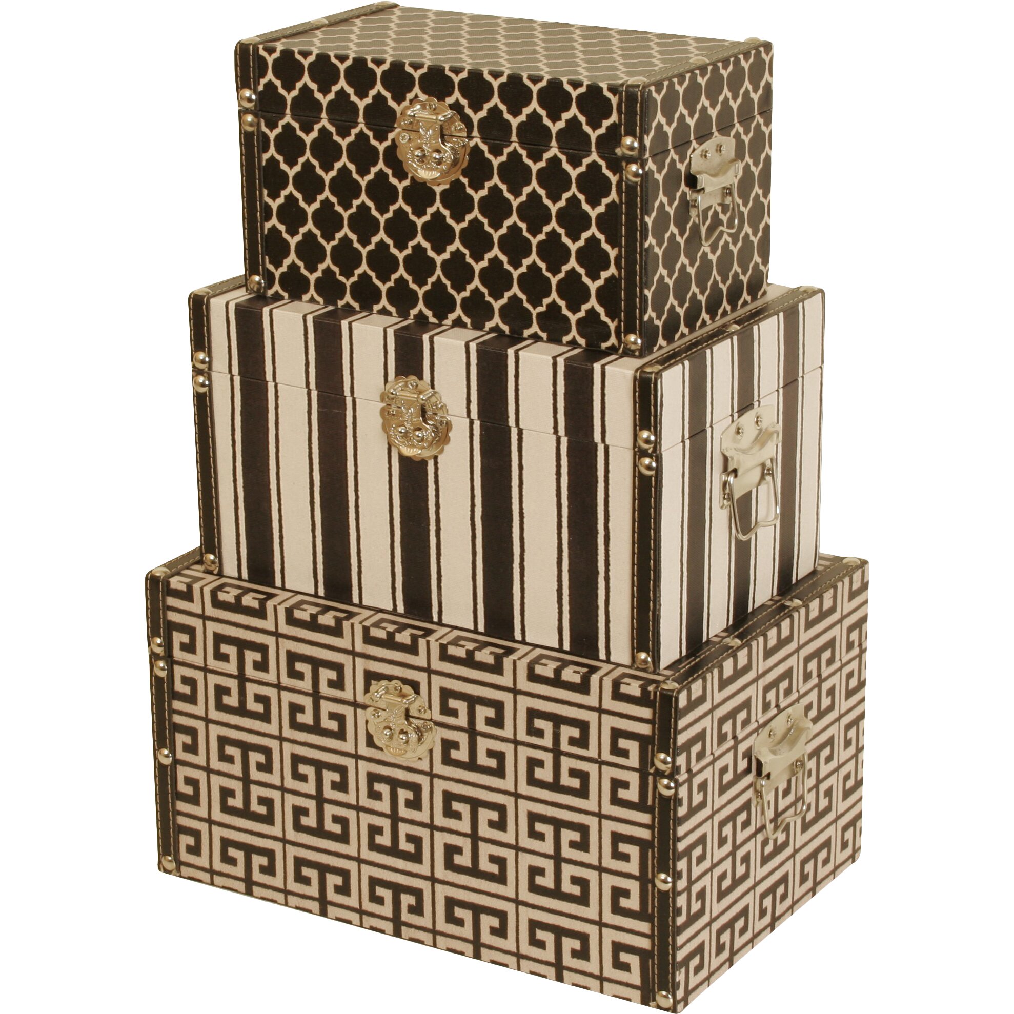 WaldImports 3 Piece Black and White Decorative Box Set