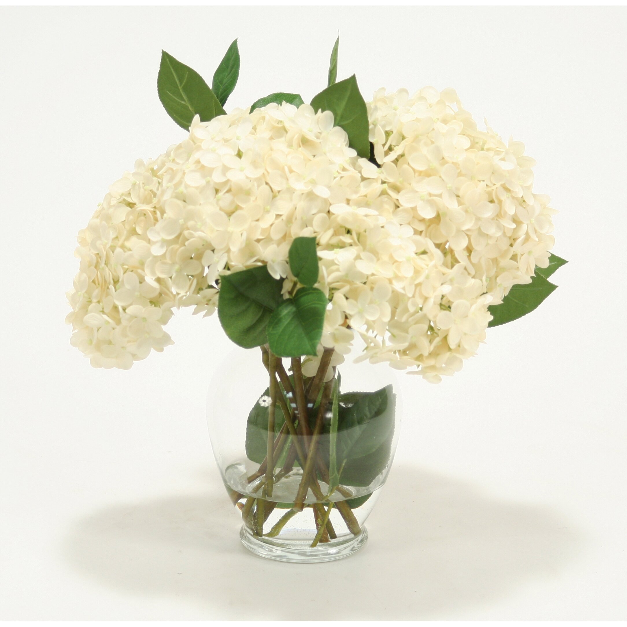 Distinctive Designs Waterlook Hydrangeas, Leaves in Glass Vase | Wayfair