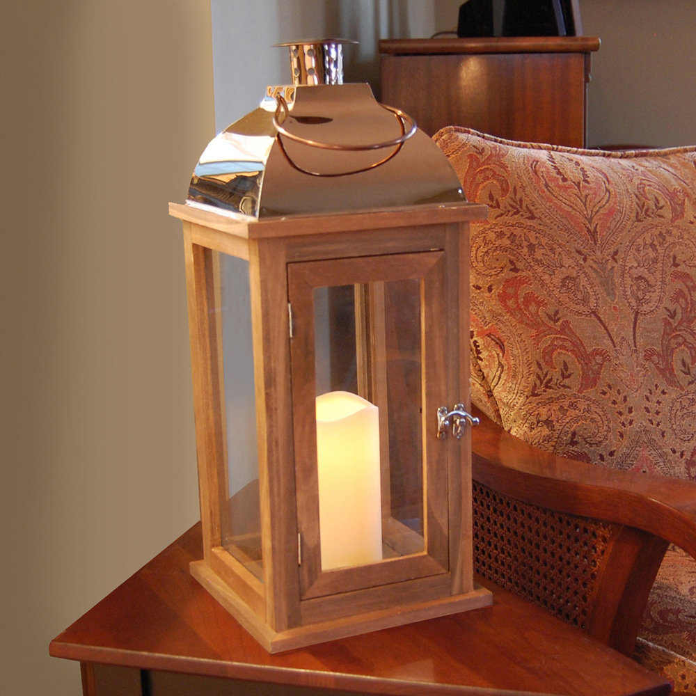 LumaBase Wooden Lantern with Copper Roof and LED Candle Wayfair