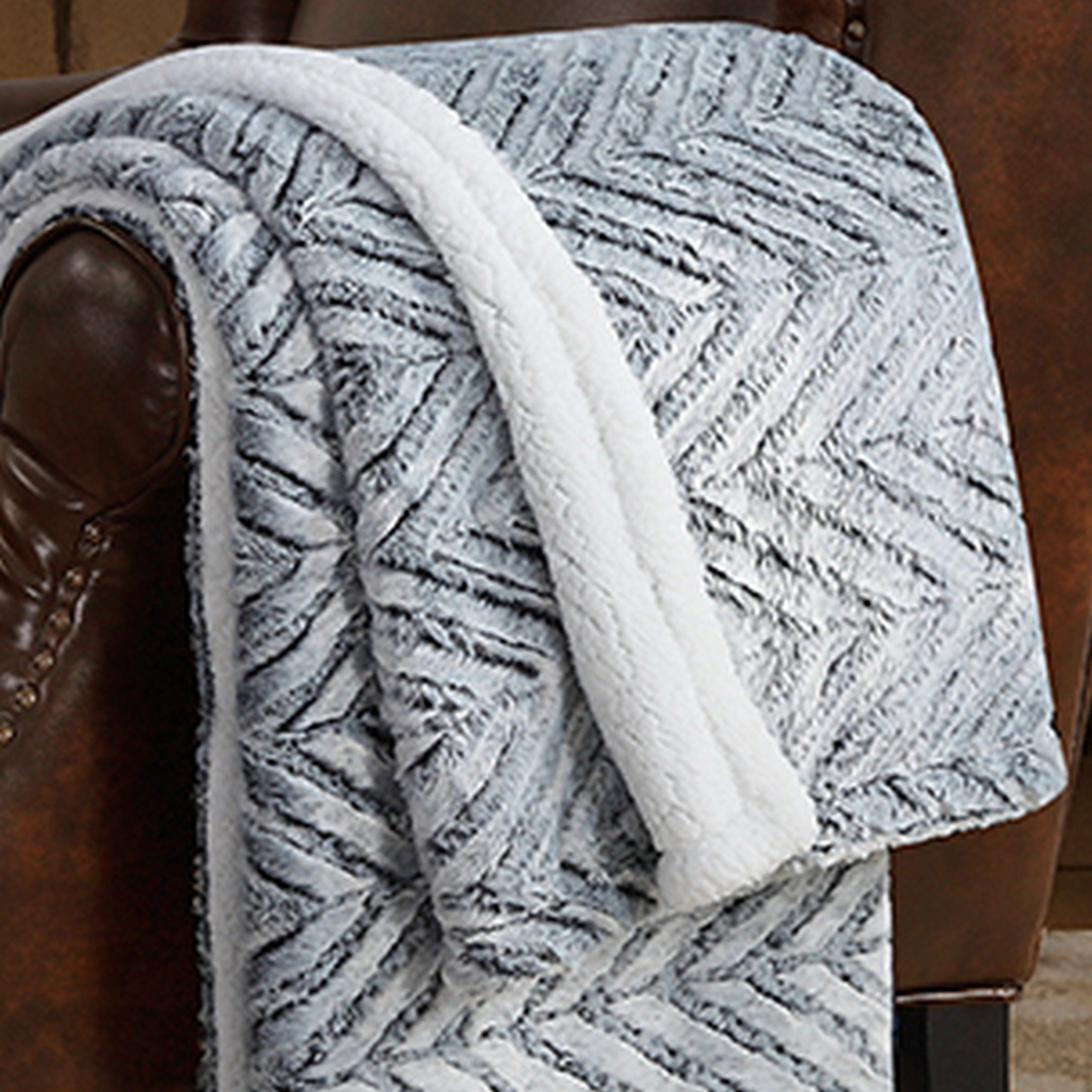 London Fog Herringbone Carved Sherpa Throw Wayfair