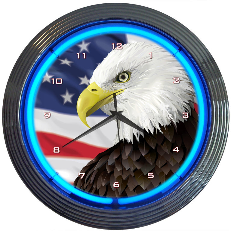 15" Eagle With American Flag Neon Clock & Reviews Wayfair