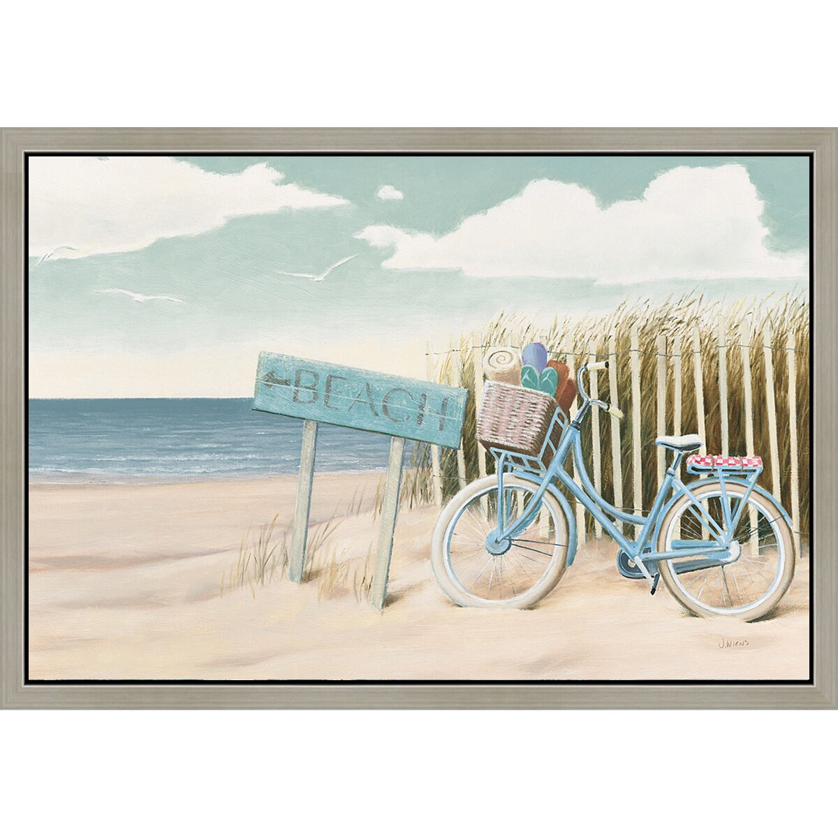 Green Leaf Art Beach Bicycle II Framed Painting Print & Reviews | Wayfair