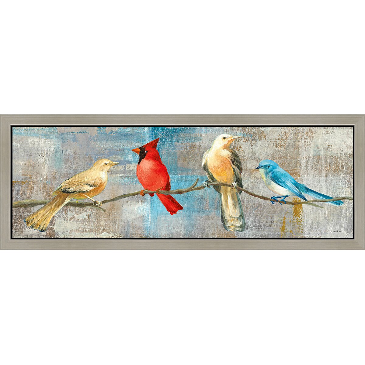 Green Leaf Art Birds Branch Framed Painting Print Wayfair.ca