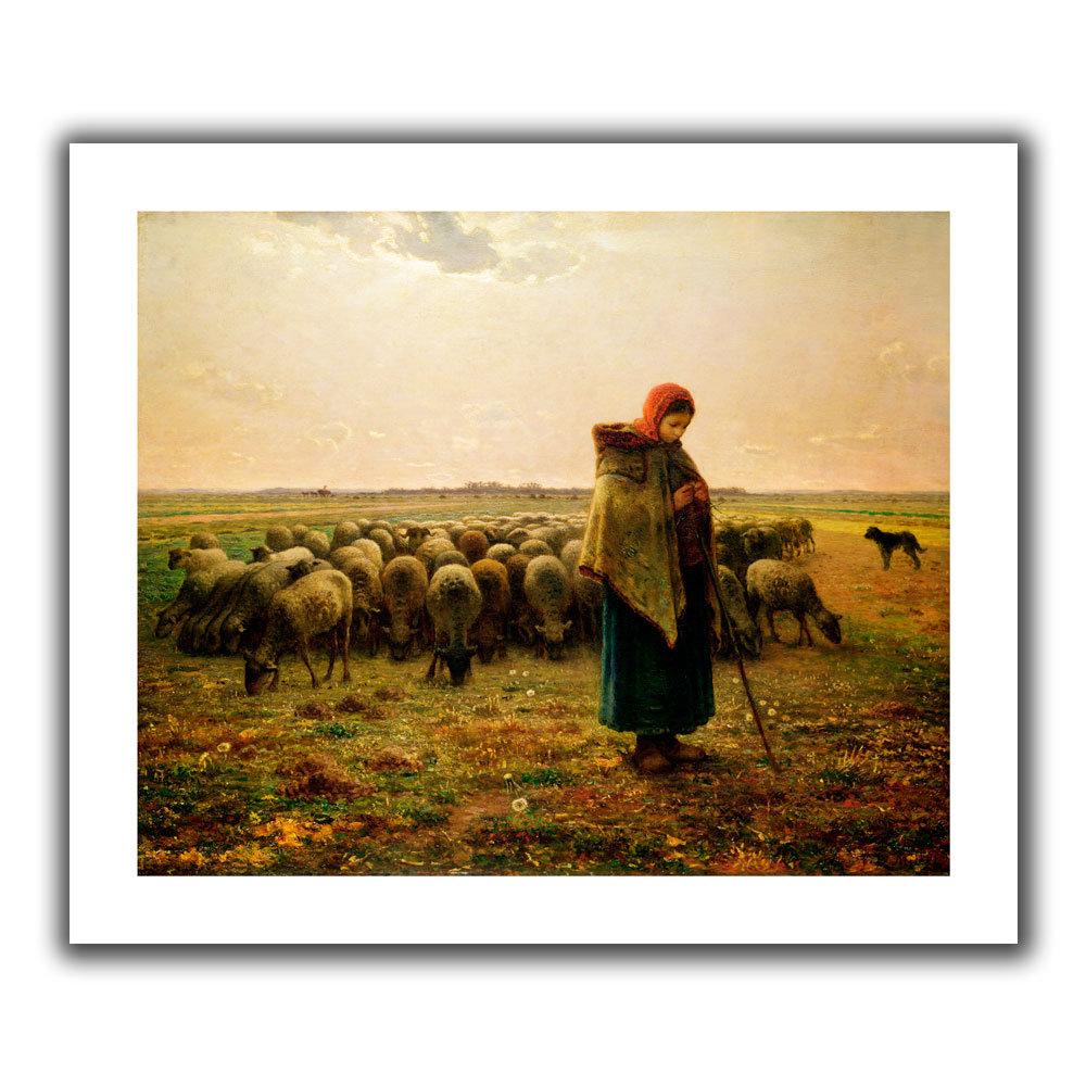 ArtWall Shepherdess with her Flock' by Jean Francois Millet Painting
