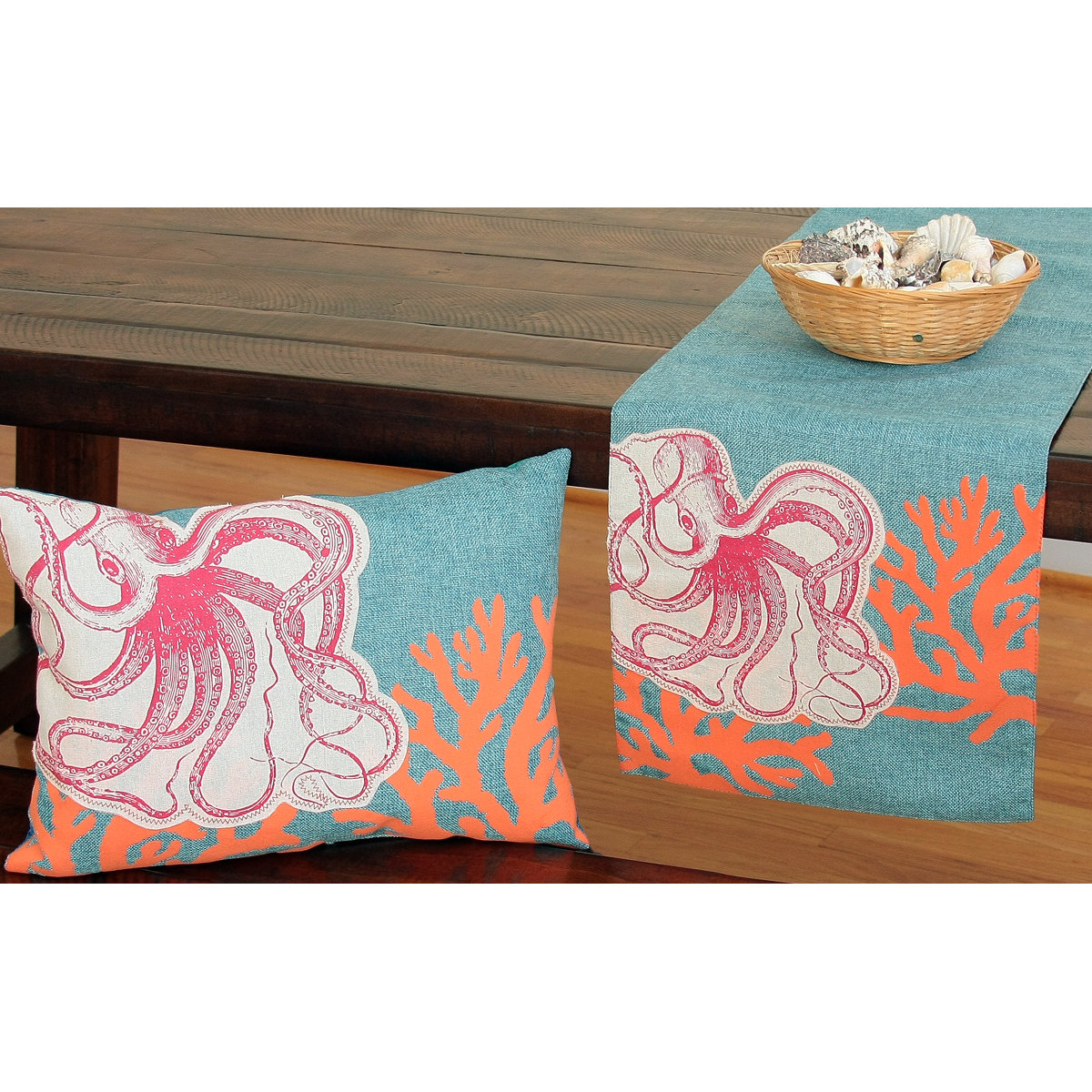 Xia Home Fashions Coastal Applique Octopus with Print Coral Decorative