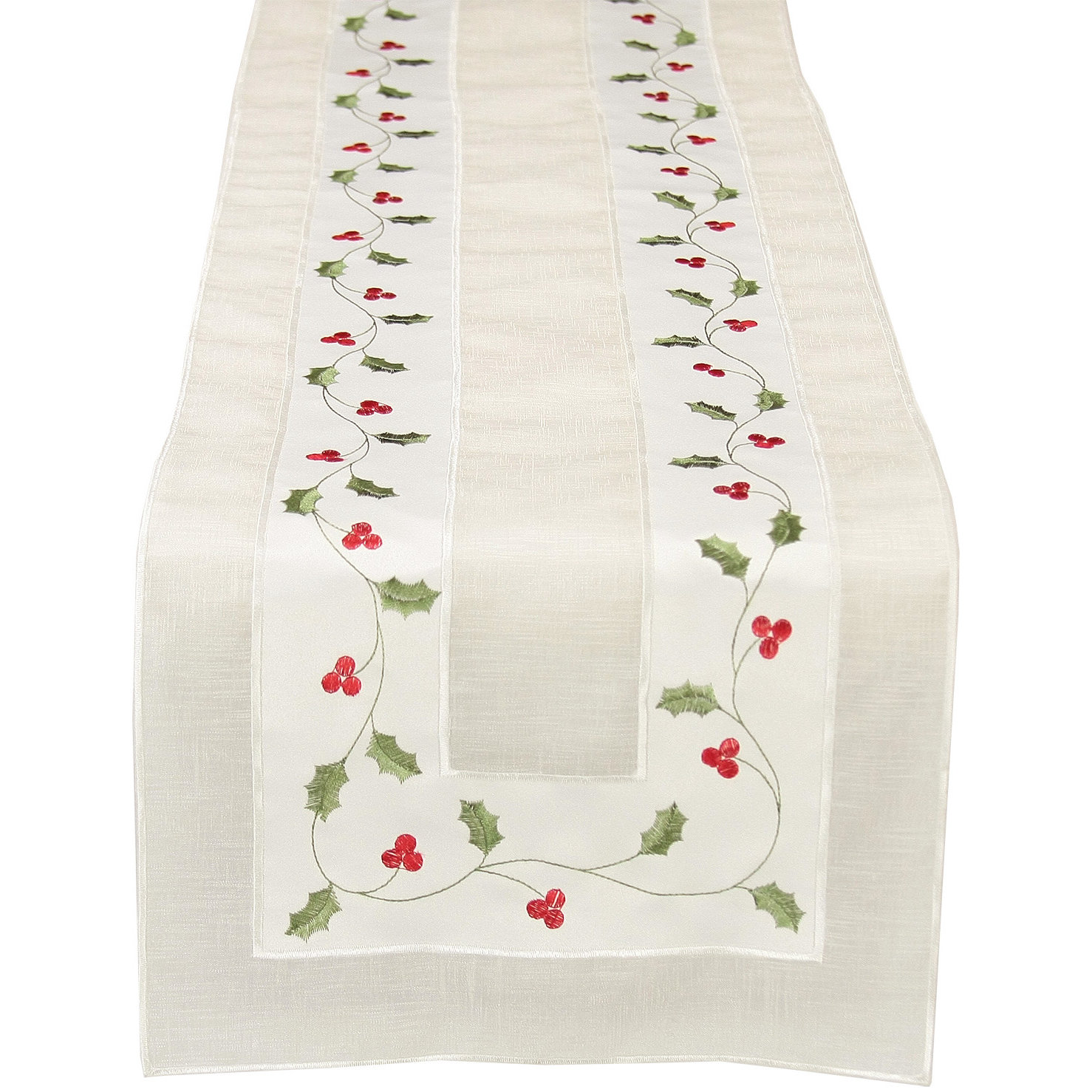 Xia Home Fashions Classic Holly Embroidered Cutwork Holiday Table