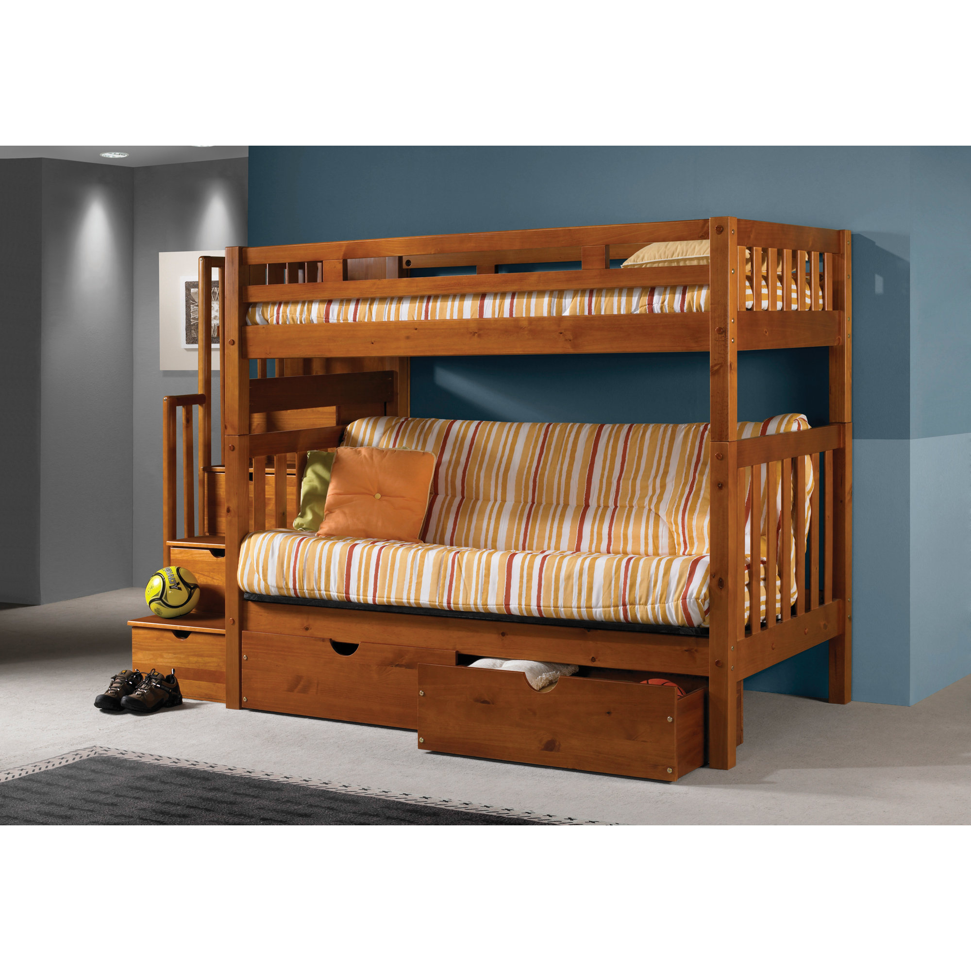 Donco Kids Stairway Loft Bunk Bed with Storage Drawers 