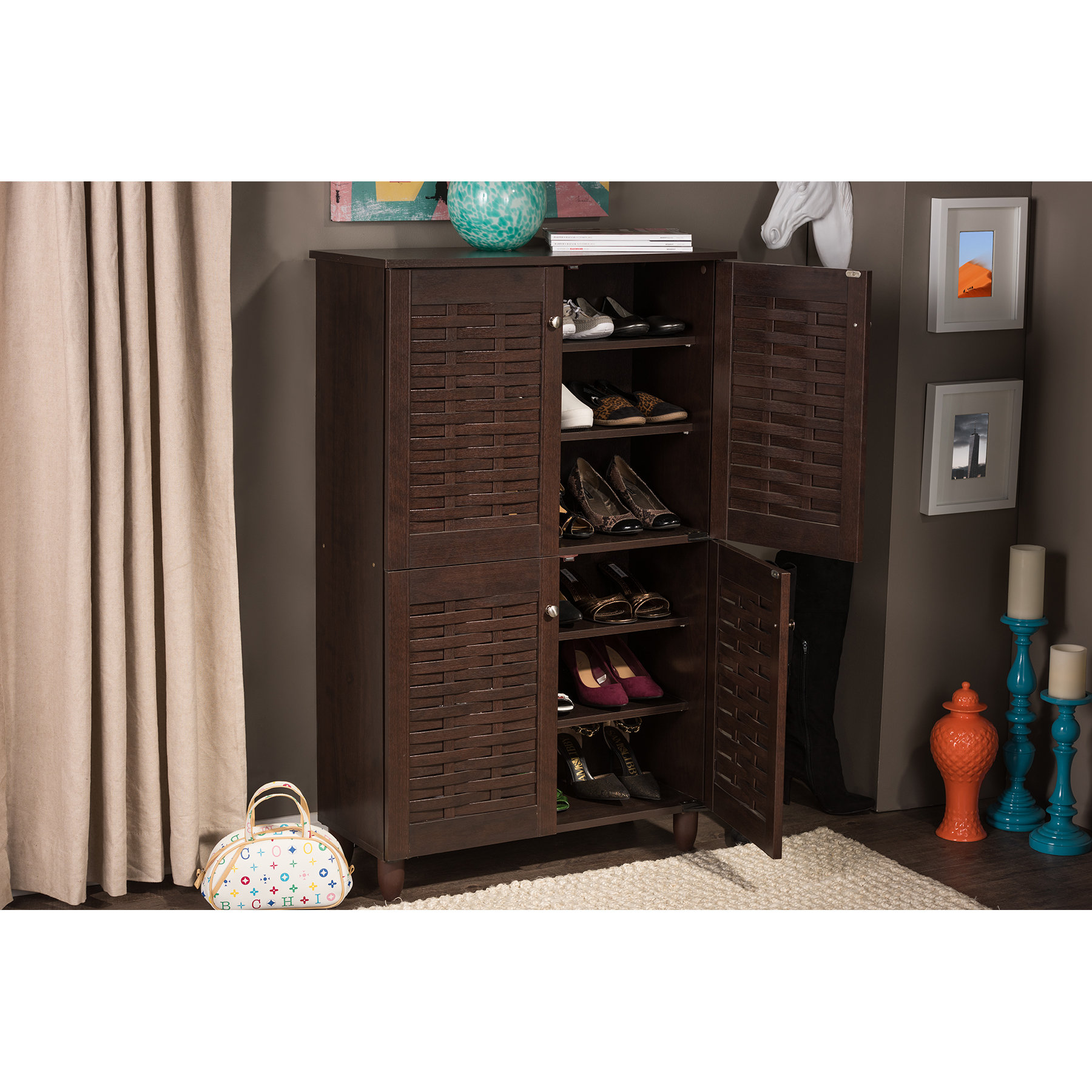 Baxton Studio Rhodes Dark Brown Door Shoe Cabinet Baxton Studio Rhodes Dark Brown Door Shoe Cabinet