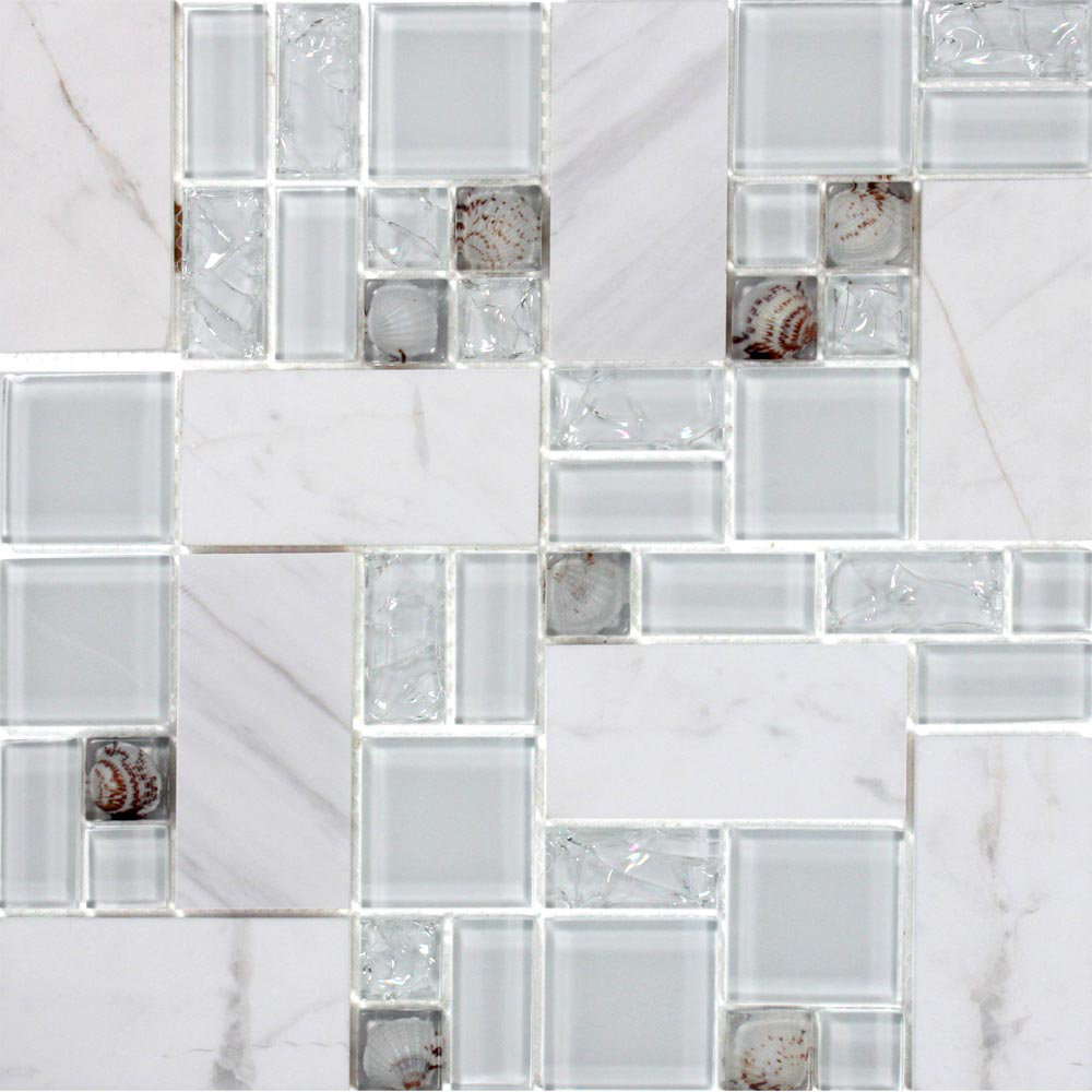 Giorbello Random Sized Glass and Stone Mosaic Tile in White