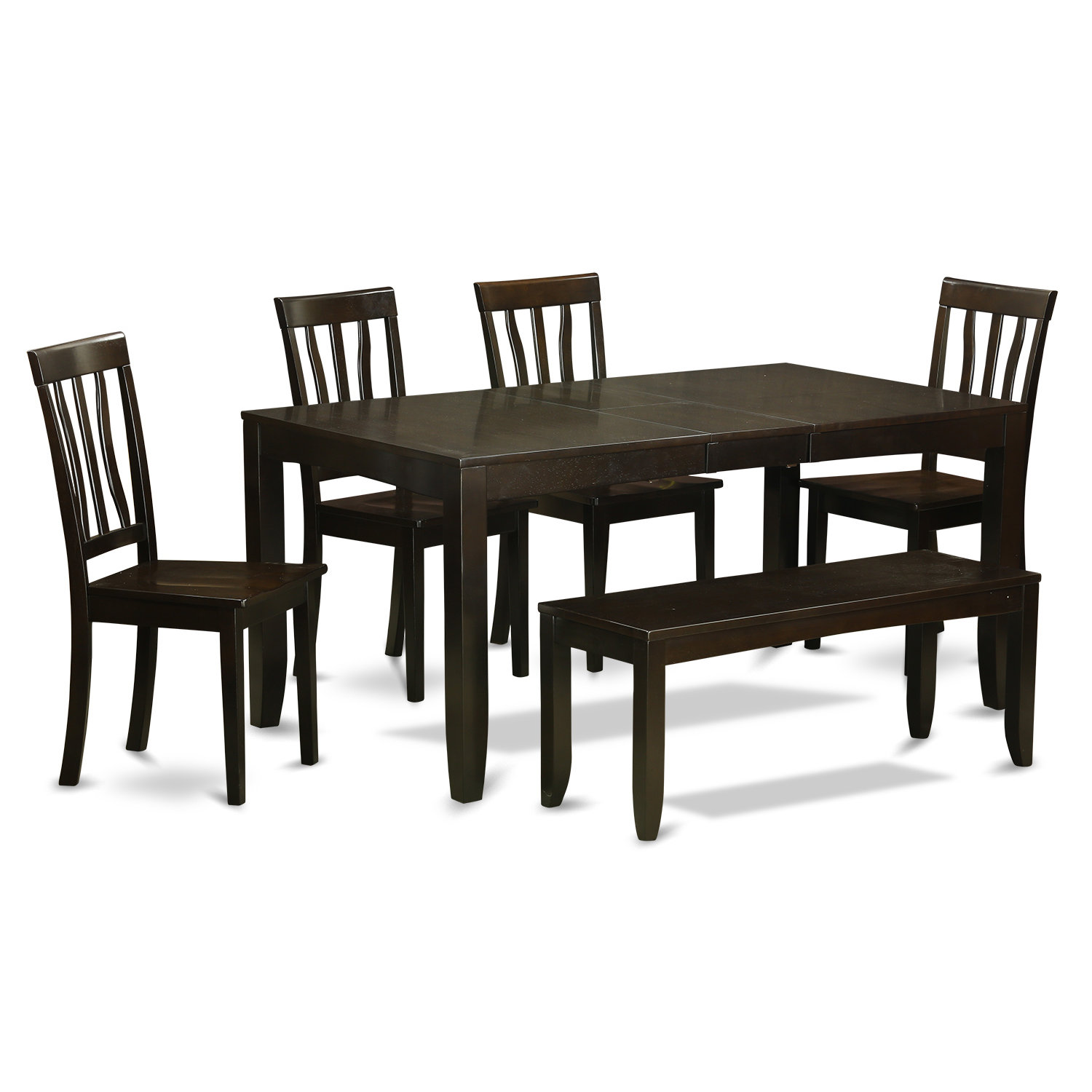 6 Piece Kitchen Table with Bench Table with Leaf and 4 Dining Room Chairs and Bench LYAN6 CAP W