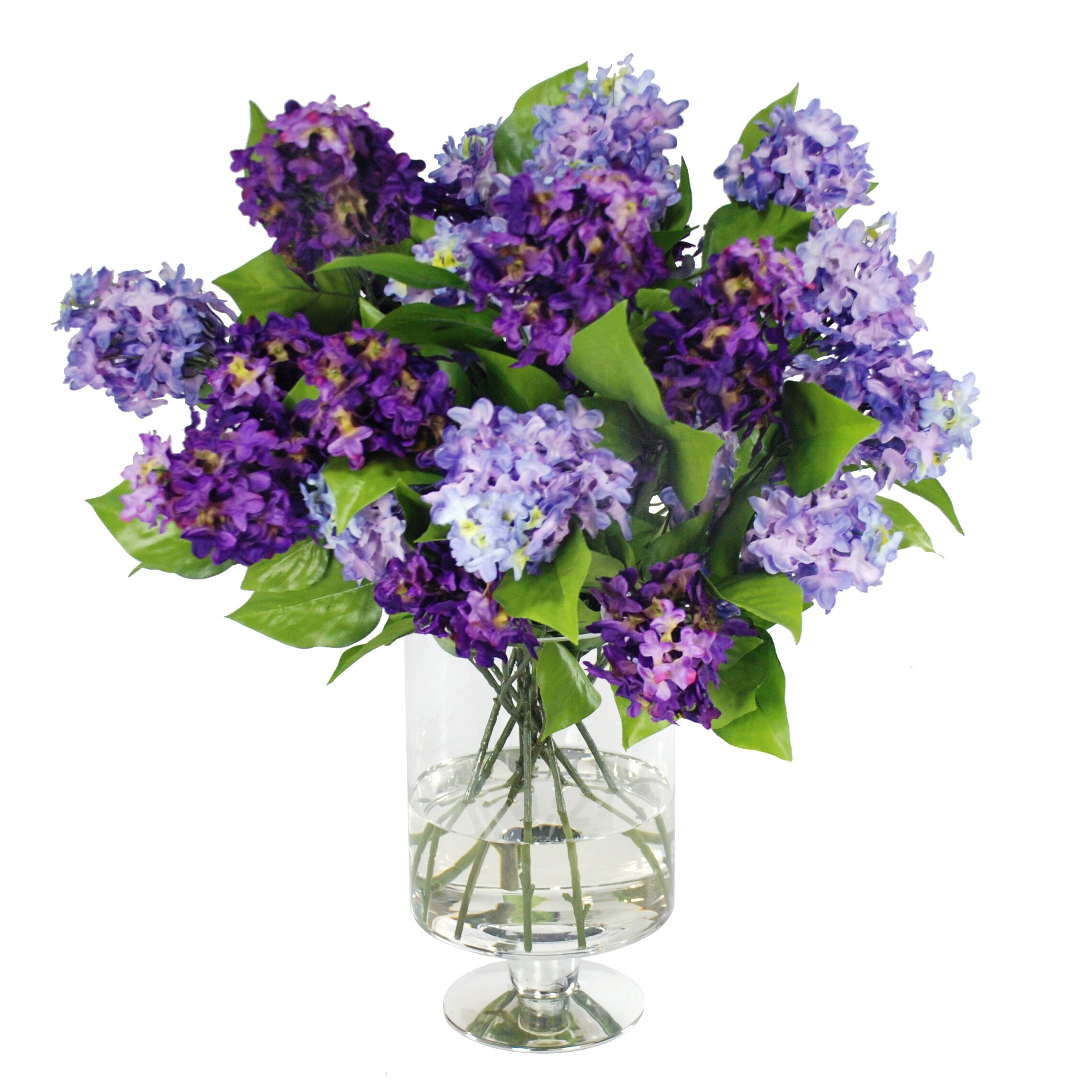 Jane Seymour Botanicals Lilac Bouquet In Footed Glass Cylinder Vase