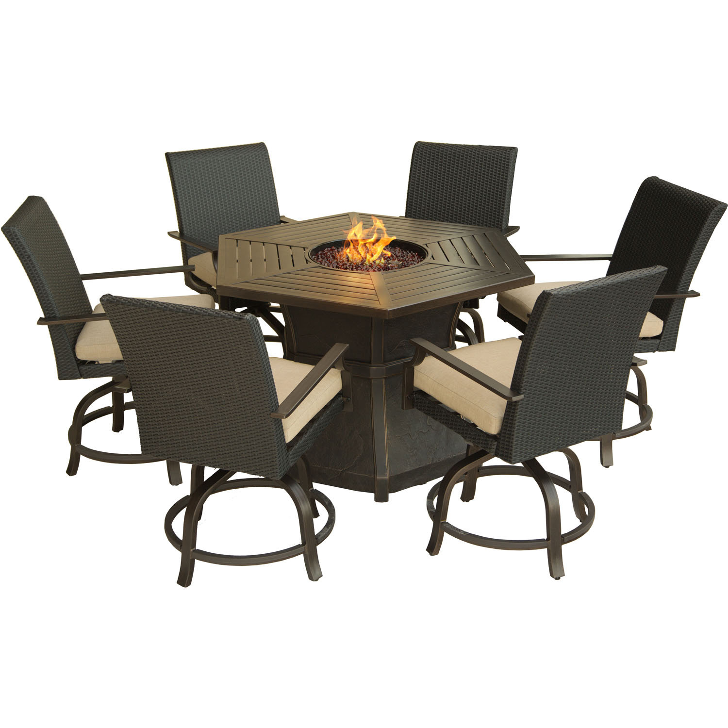 Hanover Aspen Creek 7 Piece Fire Pit Dining Set with Cushions & Reviews